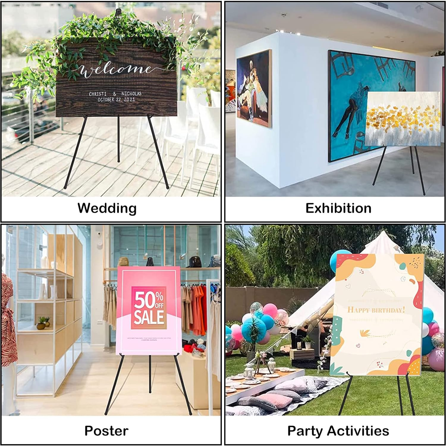 Easel Stand for Display Wedding Sign & Poster, 63'' Foldable Artist Easel for Wedding Banner, Painting Canvas, Poster, Adjustable Metal Easel with Portable Bag image number 6