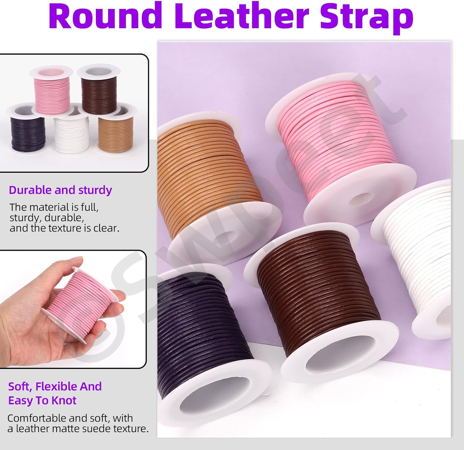 Swpeet 1 Roll 2Mm X 11Yard Leather Rope, Crafts round Cowhide, Jewelry Leather Cord, Natural Rawhide Rope for Jewelry Making, Shoelaces, Braided Bracelets, Versatile Applications (Pink) - Khaki image number 3