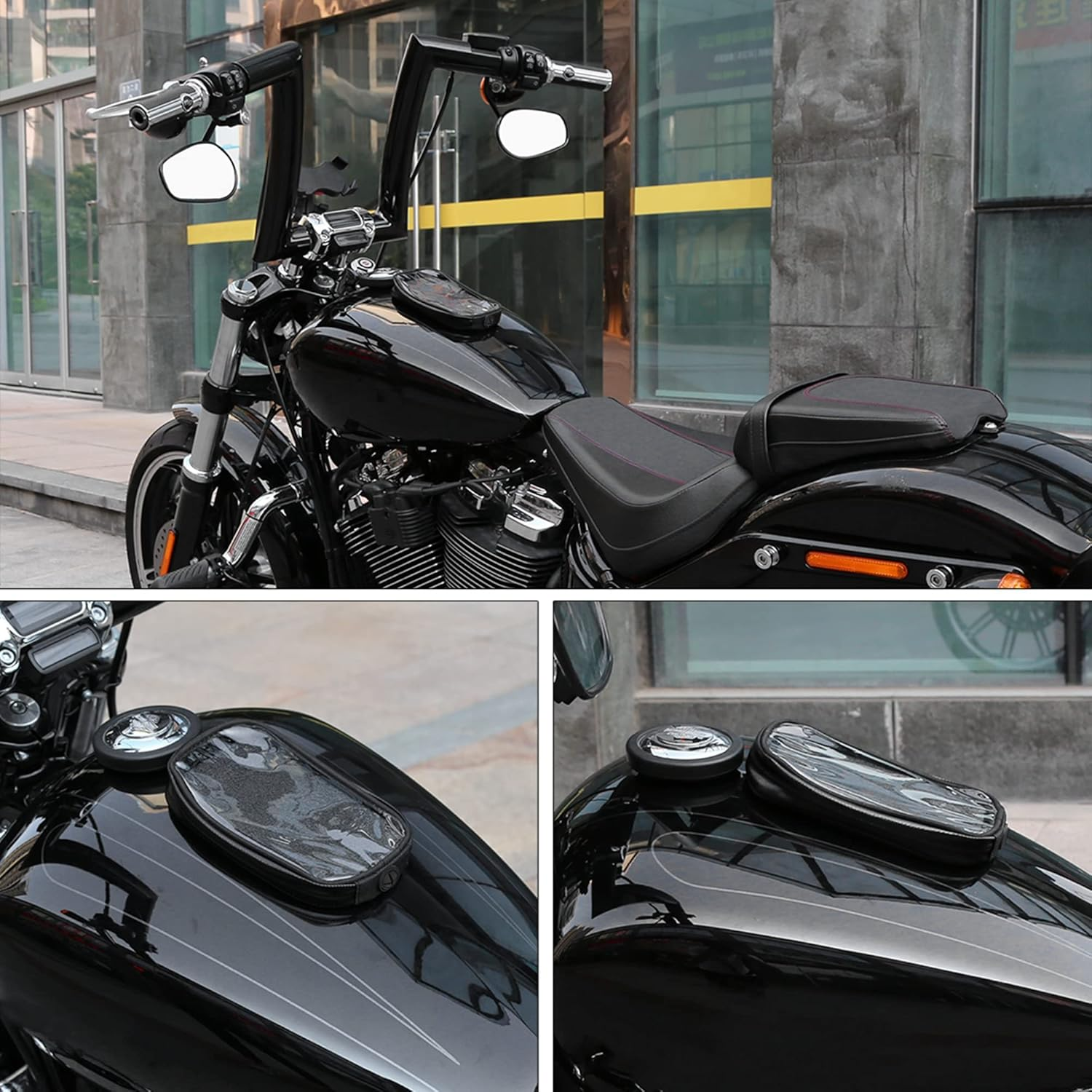 X AUTOHAUX Universal 7 Inch Magnetic Tank Bag Phone Holder Case Saddlebag Faux Leather Waterproof for Motorbike image number 1