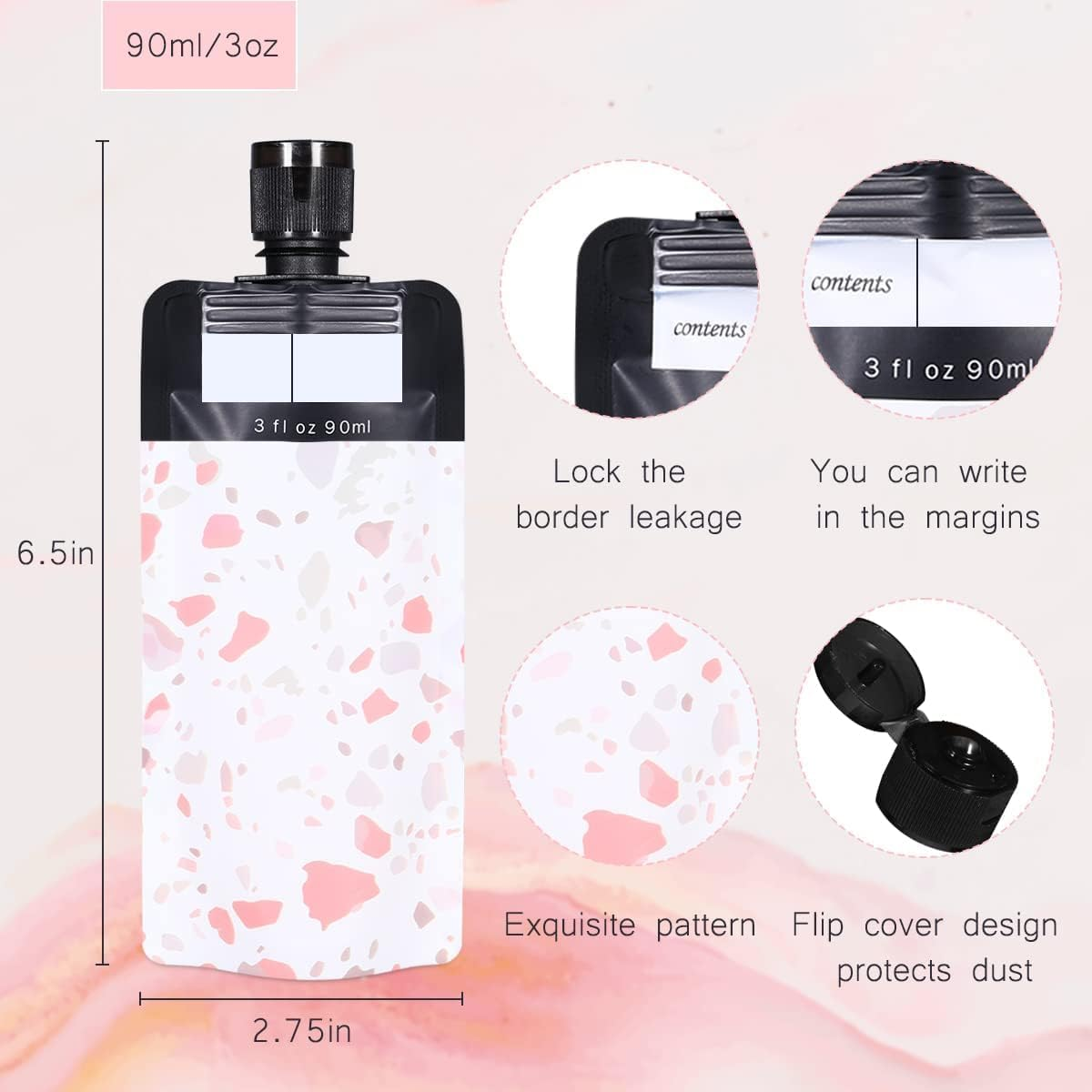 3Oz (6-Pack) Leak-Proof Travel Essentials Pouches &ndash; TSA Approved Refillable Liquid Containers for Toiletries, Cosmetics & Drinks | Squeezable, Reusable & Bpa-Free image number 5