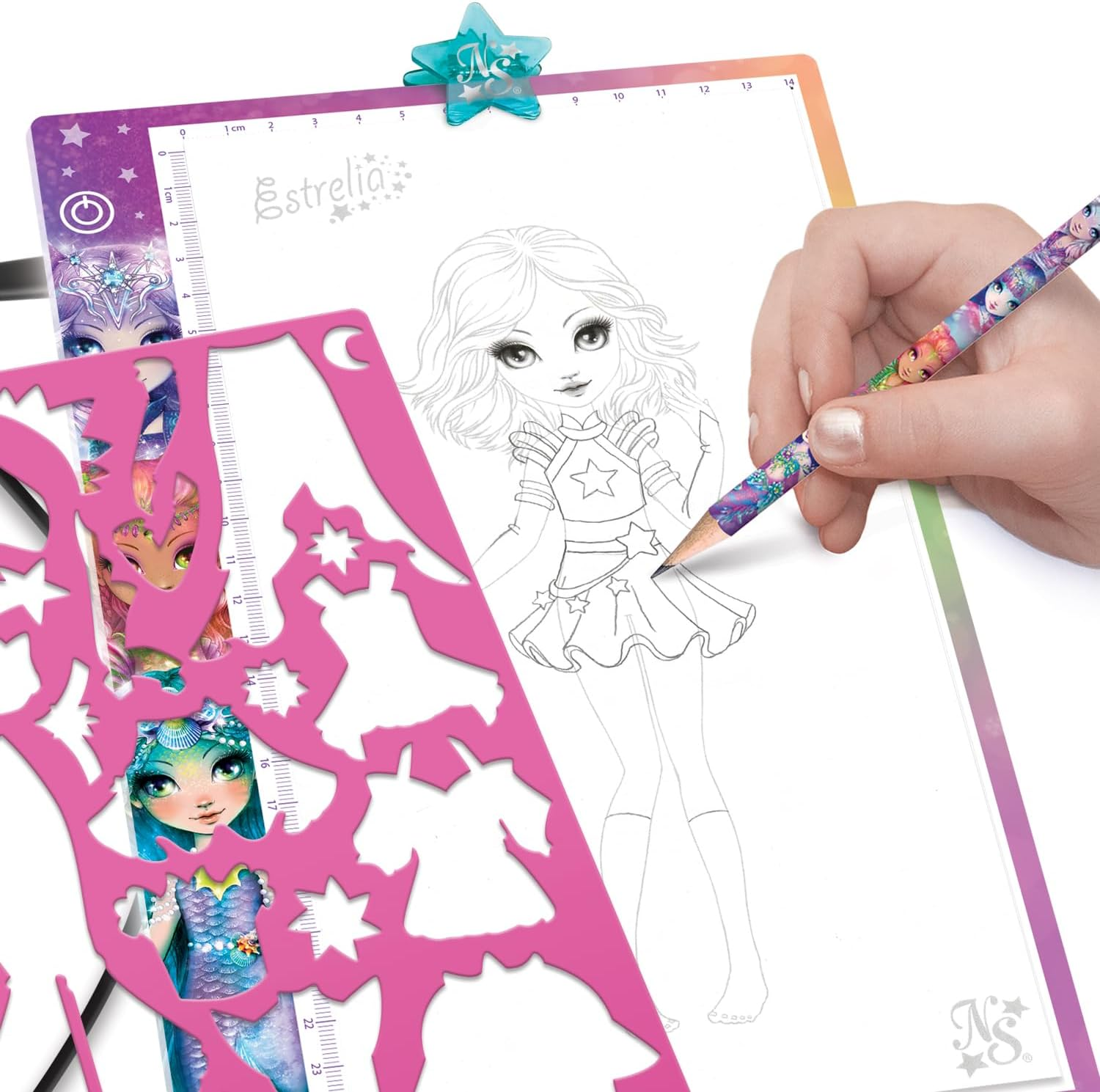 Nebulous Stars Fashion Designer Light Pad- Ultra-Thin Tracing Pad with Stencils, Sketch Pad, Stickers & Colouring Pencils- Creative Fashion Design Kit for Kids image number 4