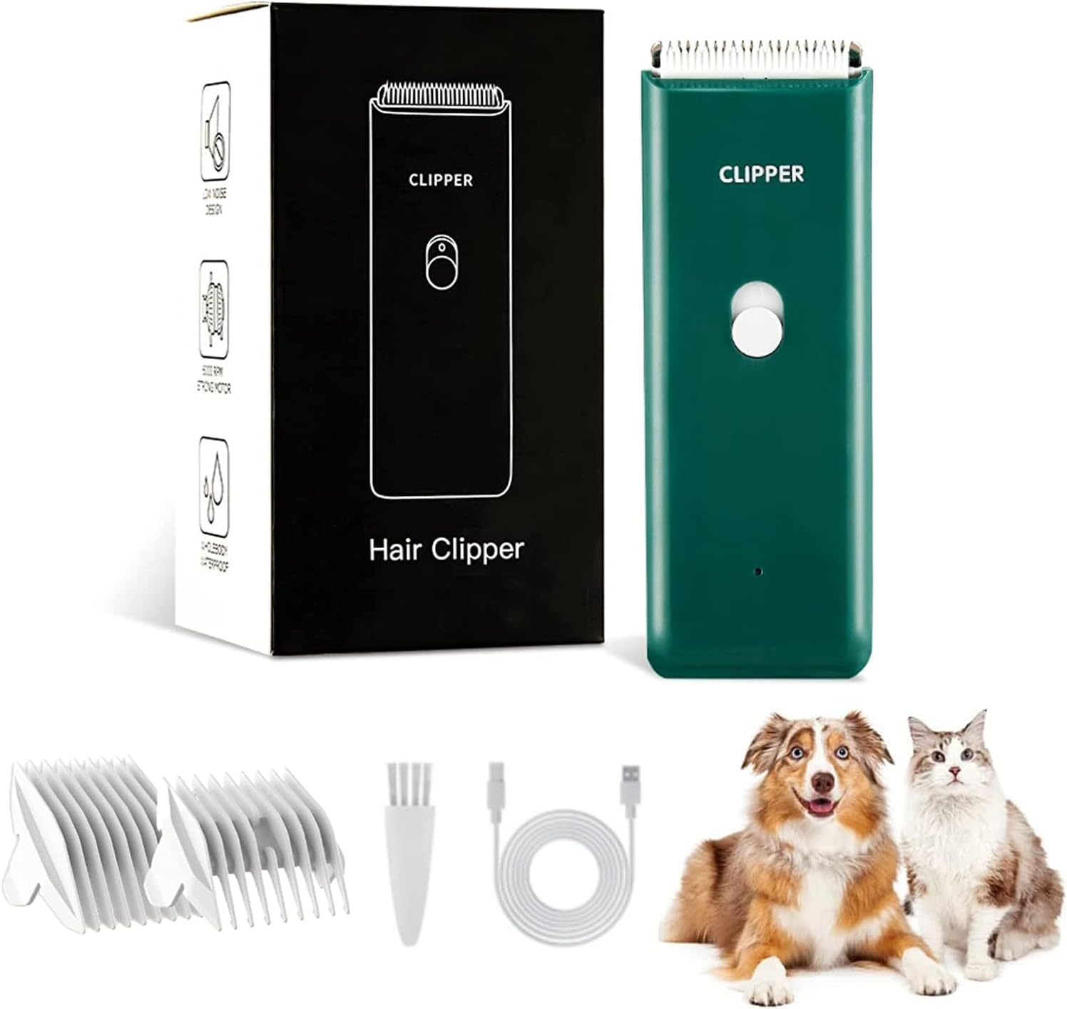 ENSSU Dog Grooming Kit Dog Clippers Set for Thick/Heavy Hairs,Waterproof Cat Clippers Rechargeable Pet Shavers Trimmer Set for Puppy, Rabbits, Cats,Green