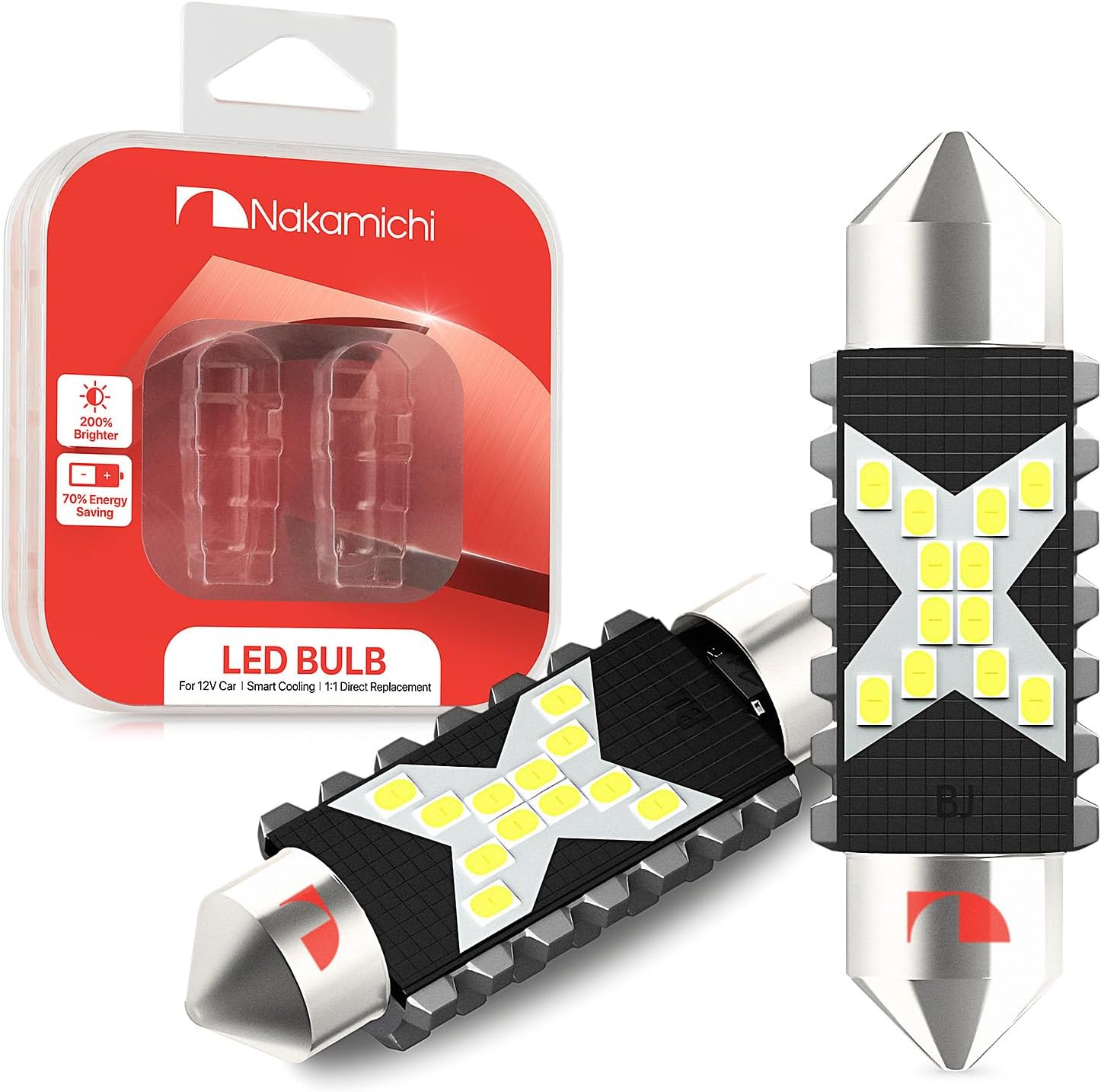 Nakamichi LED Bulb 578 C5W Festoon LED Bulbs CANBUS Error Free 12-SMD 2016 Chipsets 6000K White Replacement for Car Interior Map Dome Courtesy License Plate Lights (Pack of 2) (White Colour, 31Mm) image number 5