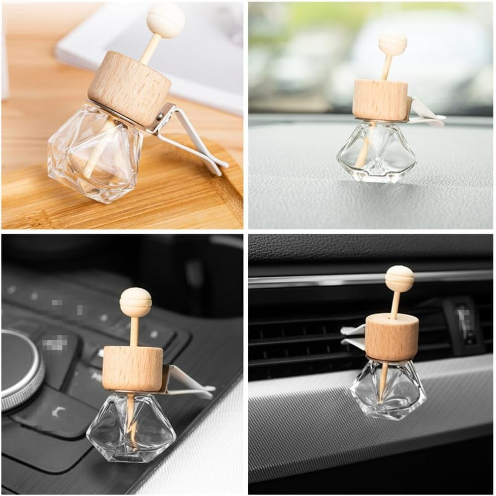 SHUNYUNG Car Diffuser Air Freshener Bottle, 6Pcs Car Perfume Empty Bottles, Diffuser Bottles with Wooden Cap for Essential Oils