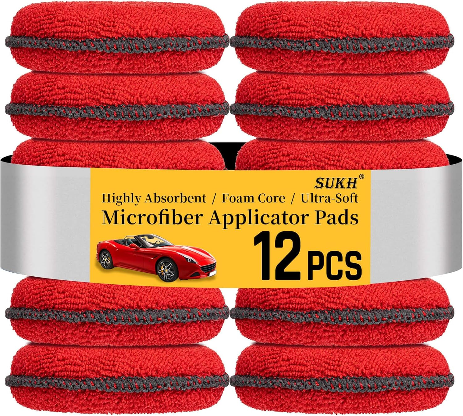 Sukh 12 Pack Microfiber Foam Car Wax Applicator Pad - Foam Applicator Pads Detailing round 4.72 Inch Polishing Sponges for Car Wax Applicator Pad round Blue