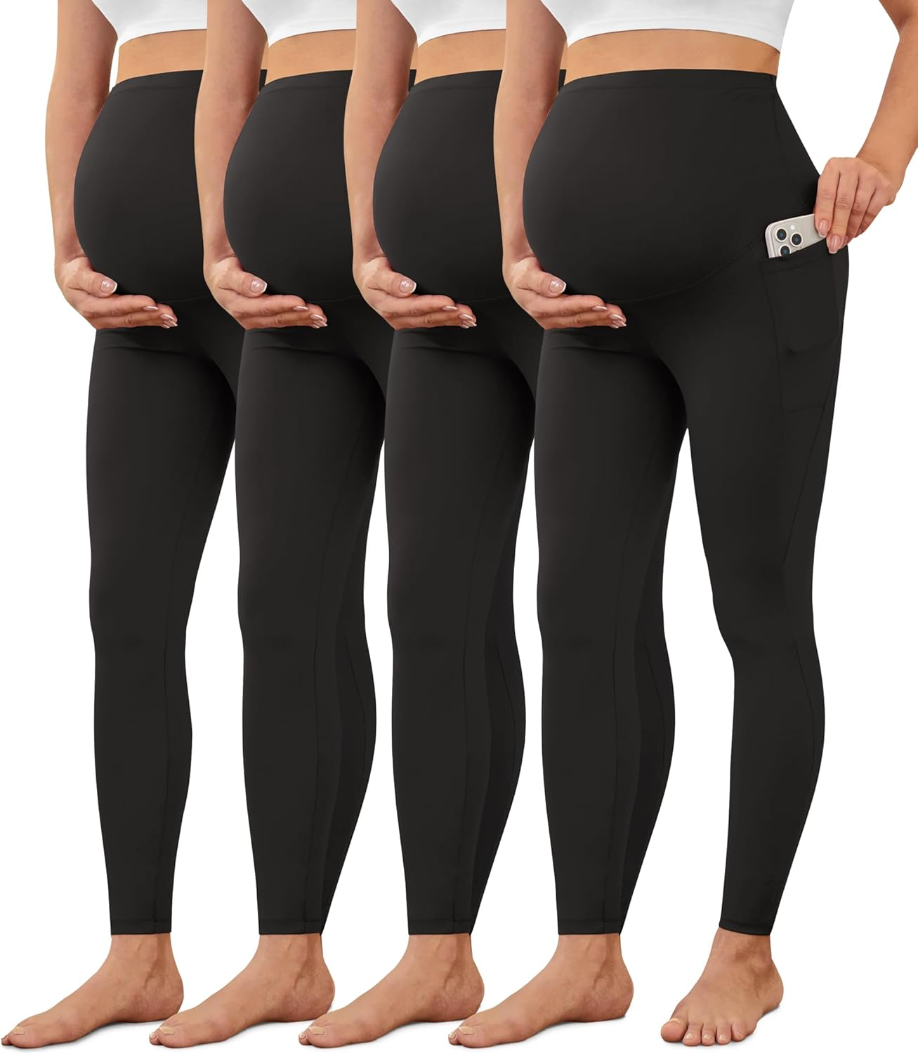 VALANDY Creamlush 4 Pack Maternity Leggings with Pockets over the Belly-Buttery Soft Yoga Workout Pregnant Pants
