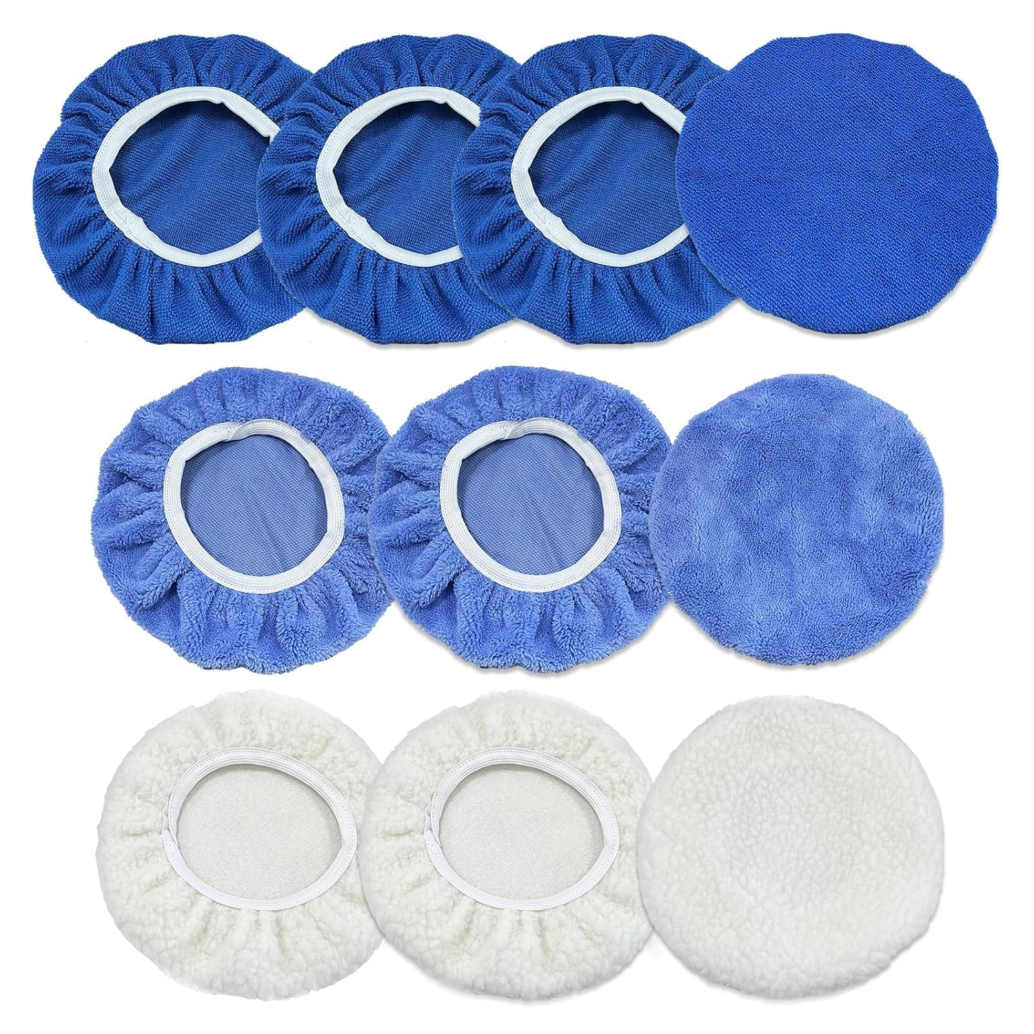 LIUKCHGE 9PCS Car Polisher Pad, 7 to 8 Inches Car Orbital Microfiber Bonnet Polishing Buffing Pad Cover, Universal Auto Cleaning Waxers Kit- 4 Microfiber, 3 Coral Fleece, 2 Woolen (7-8 Inches) image number 5