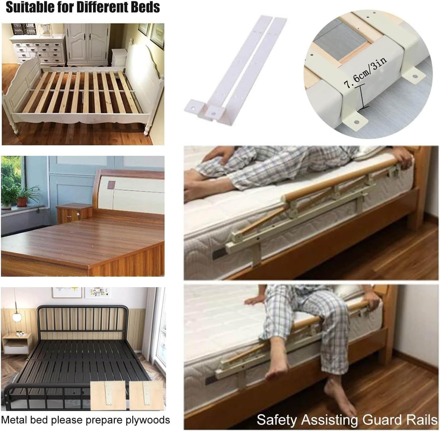 Fesfun&reg; Bed Rails Elderly Adults Safety, Foldable Bedside Grab Bars Assist Handles, Collapsible Bed Canes Guards Railings for Seniors, Adjustable Rails Prevent Falling image number 3