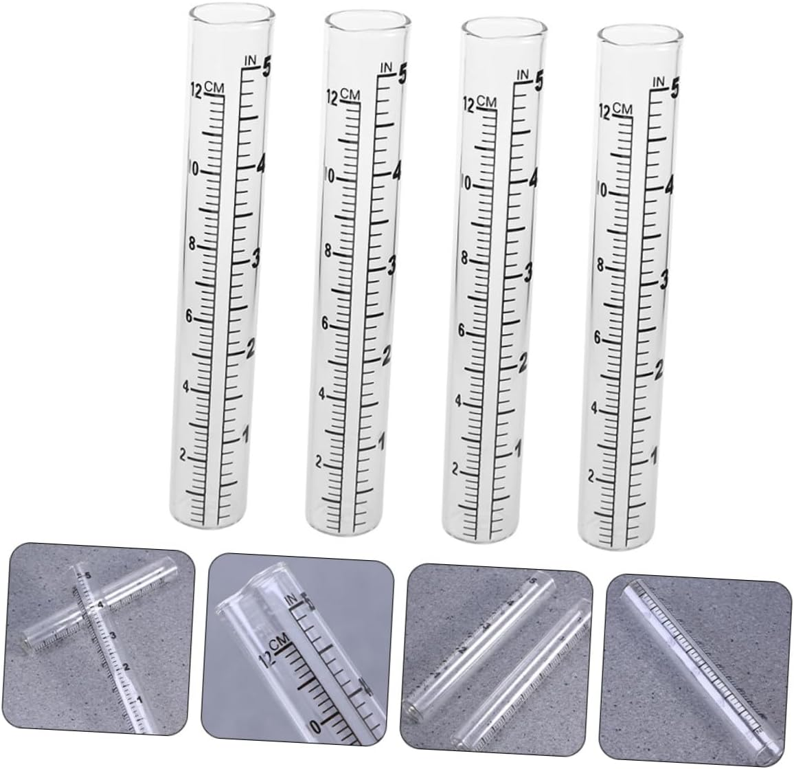 Milisten 4Pcs Glass Rain Gauge Measuring Tubes Transparent Outdoor Rainwater Collector with Clear Scale for Garden Lawn Measurement image number 1