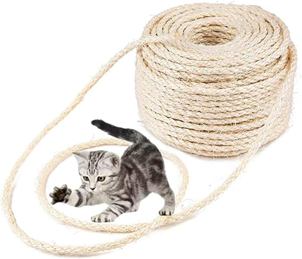 Parain Sisal Rope for Cat Scratcher/Tree Replacement Cat Scratching Post,6Mm 10M/33Ft Natural Scratching Rope
