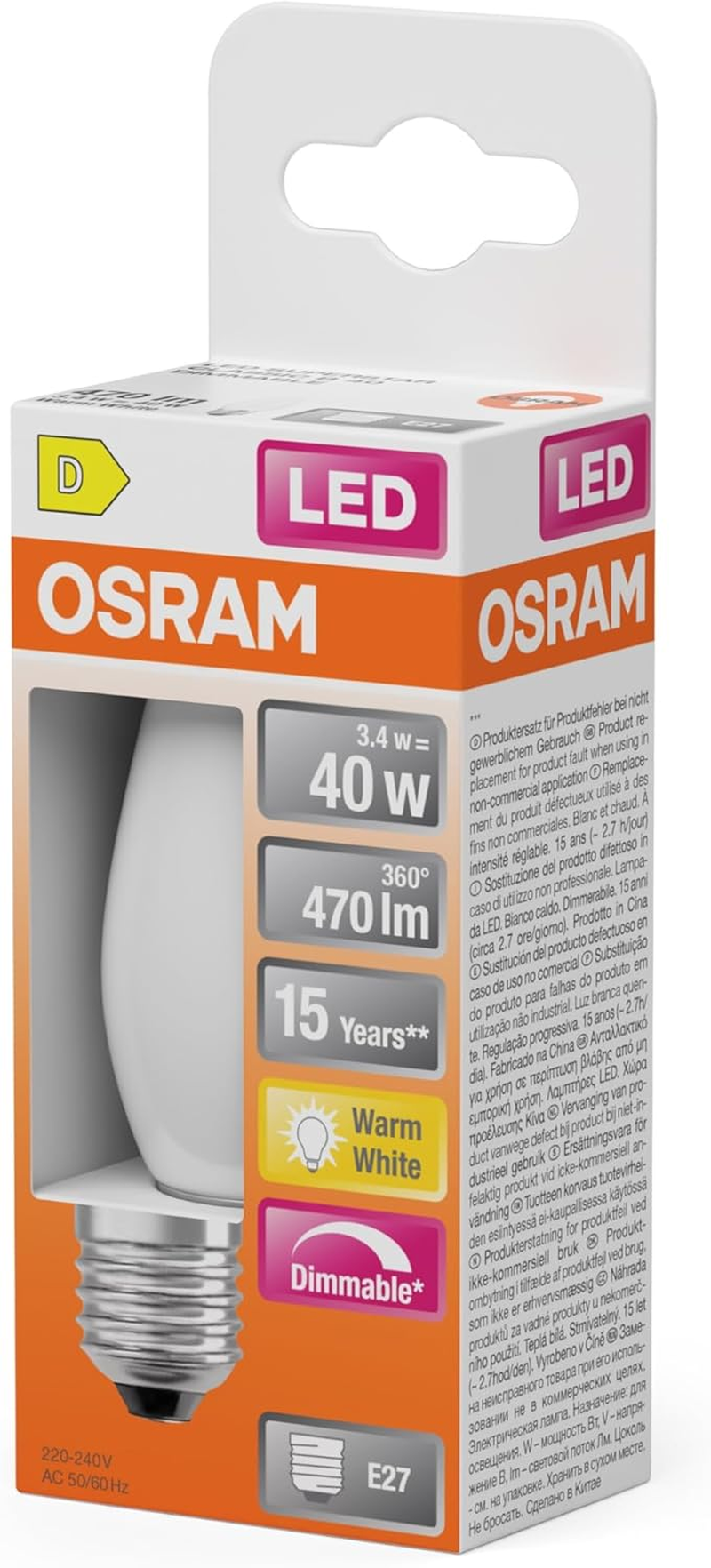 OSRAM LED Retrofit Classic B DIM 3.4 W 827 Frosted E27 image number 2