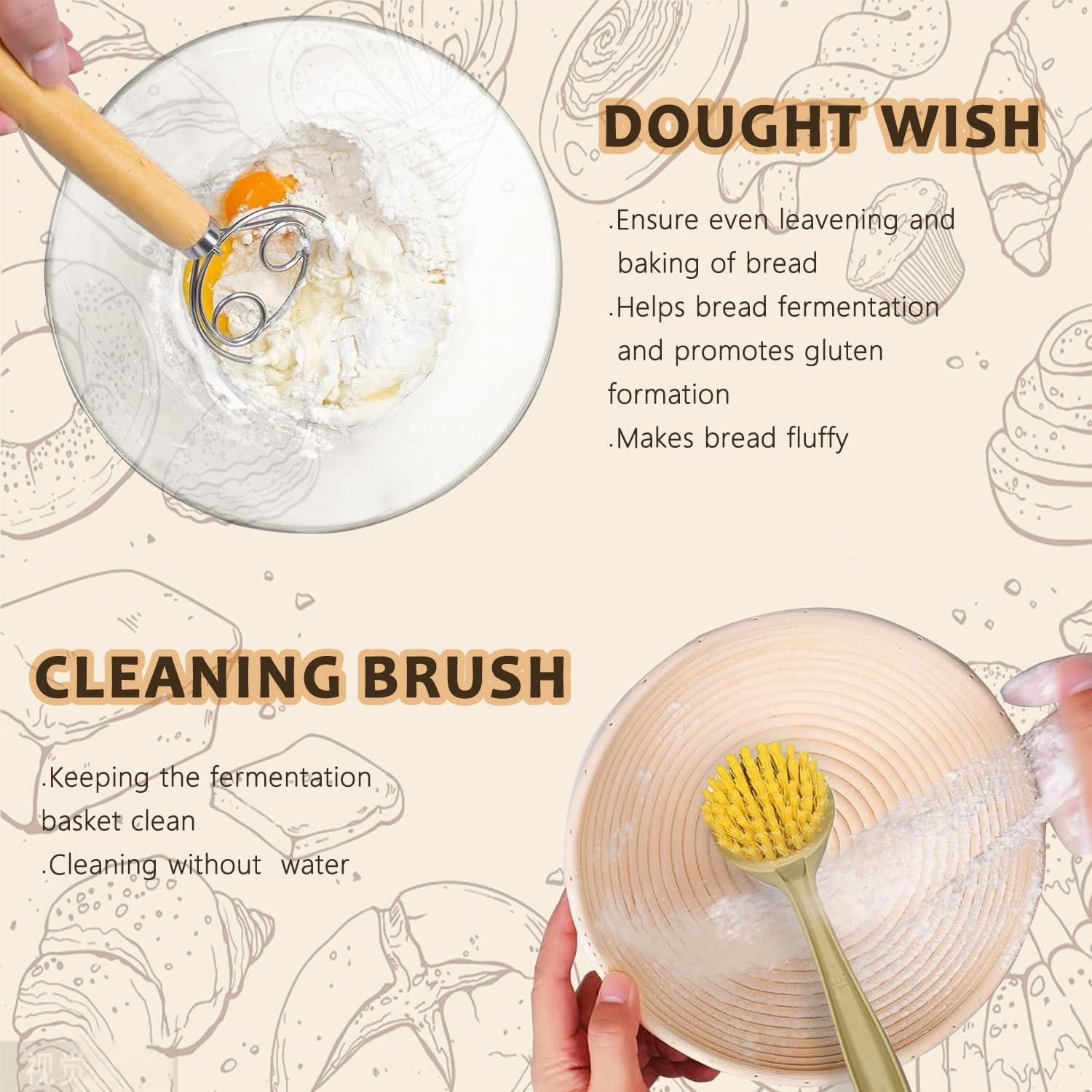 Xkimos Sourdough Starter Kit,14-Piece Set Banneton Proofing Basket with round & Oval Rattan Proofing Baskets,Natural Rattan Bread Proofing Basket,Sourdough Kit with the Necessary Tools.