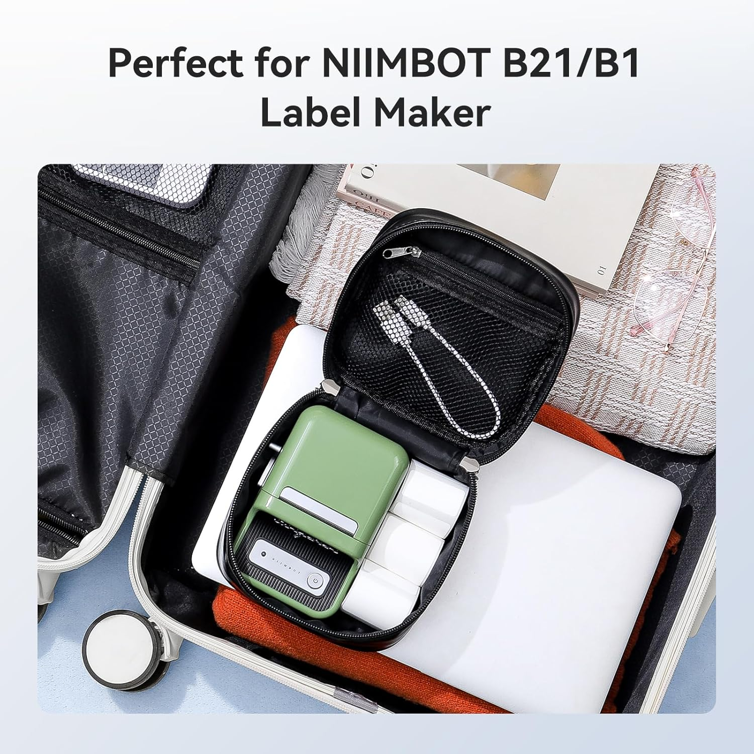 NIIMBOT Case Compatible with B1/B21/B3S Label Maker, Portable Carrying Bag Holder for Printer, Refill Labels, USB Cables (Case Only-Black) image number 6