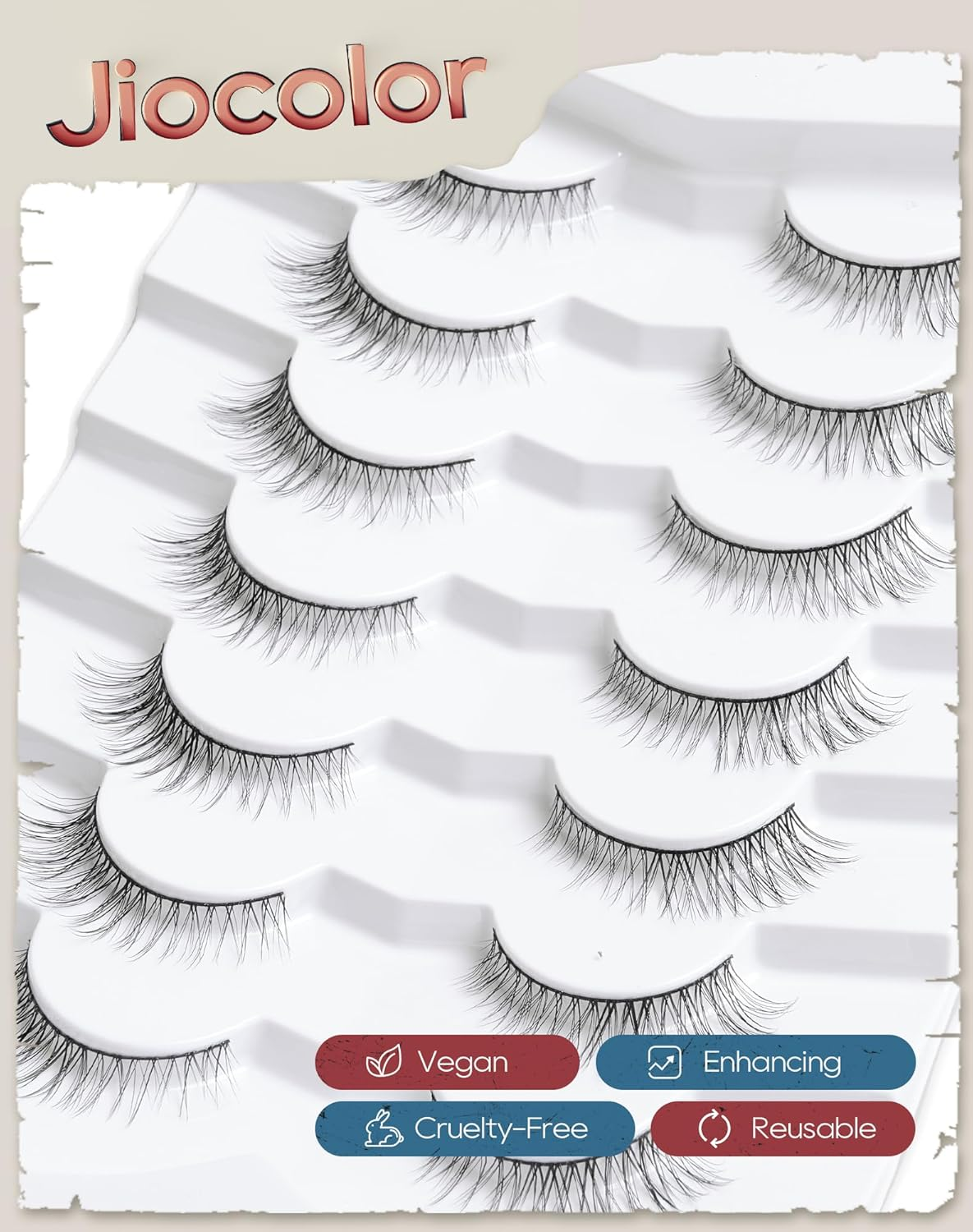 Cat Eye Lashes Natural Look Wispy Foxy Eye Lashes Pack 3D Volume Faux Mink Eyelashes C Curl Thin Band False Eyelashes 9 Mm 7 Pairs S6 image number 2