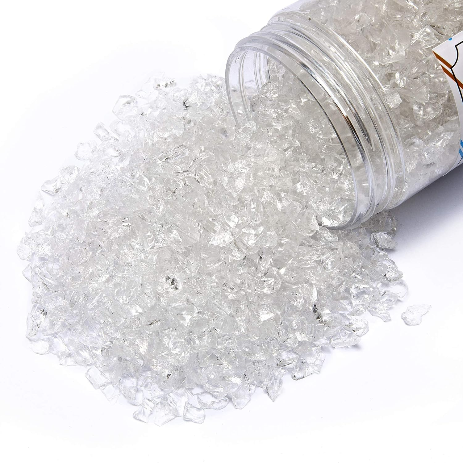 TWINKLING High Luster Fire Glass Gravel Stone Glitter,Broken Glass,Fire Gems Chips,Crushed Glass for Fire Pit Crafts Resin Art Aquarium Garden Decoration,3-6Mm,1-Pound Jar (Crystal/Transparent)