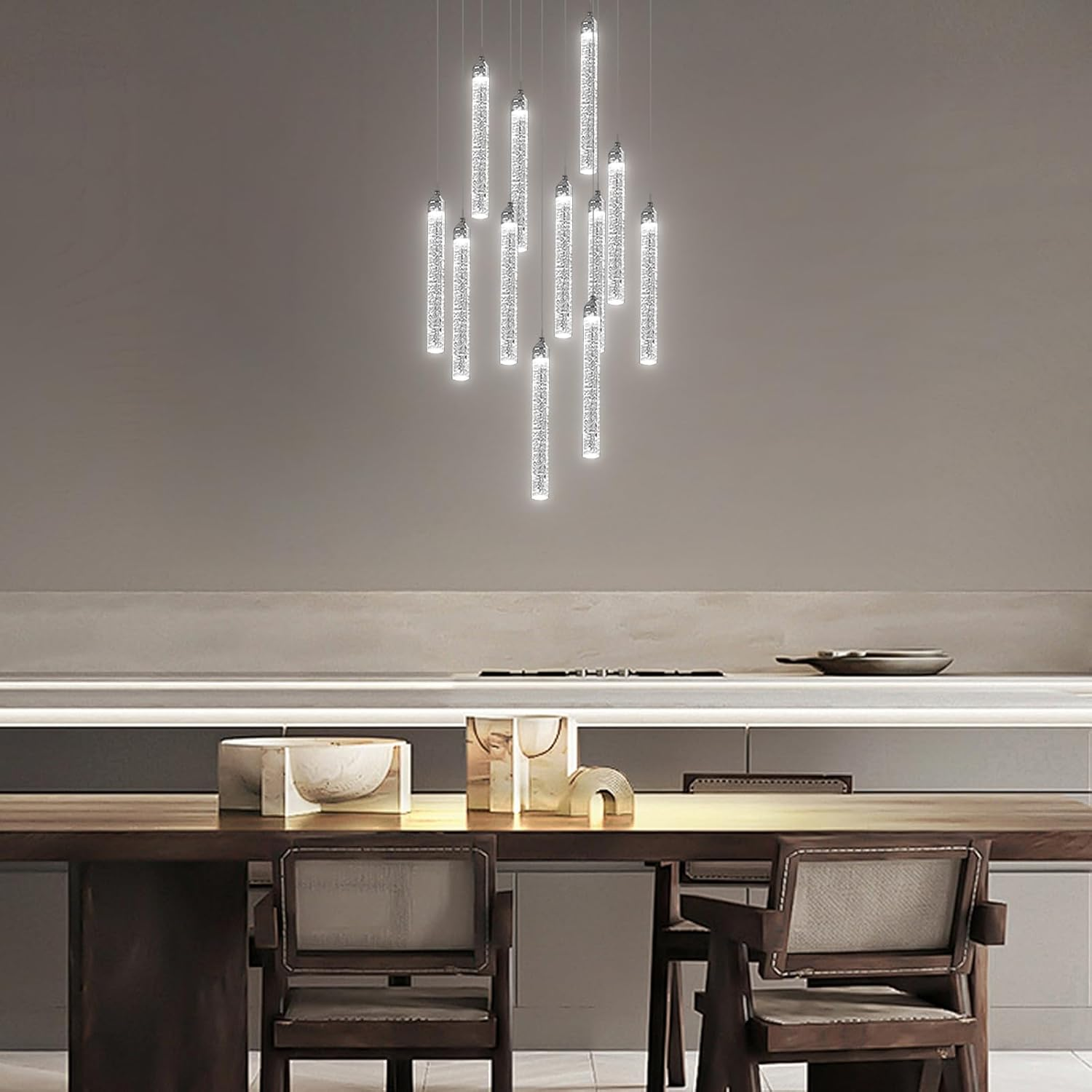 USOR 12-Light High Ceiling Chandeliers LED Modern Silver Crystal Chandelier for Staircase Entryway 3 Colors Dimmable Spiral Large Pendant Light for Luxury Chandelier Living Room Hallway Foyer Lobby image number 3