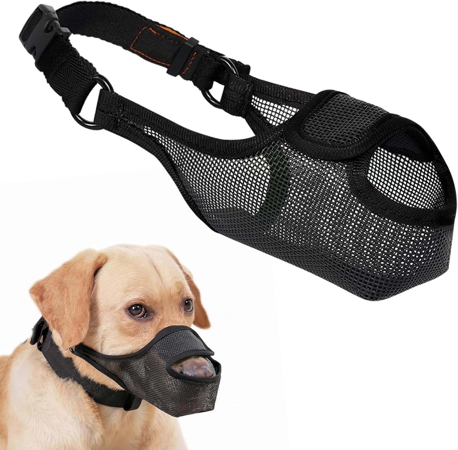 LUCKYPAW Dog Muzzle, Mesh Muzzle for Large Medium Small Dogs Allows Full Pant Drinking Mouth Cover to Prevent Biting Chewing Scavenging Adjustable Breathable Mouth Guard(Black,Xl) image number 6