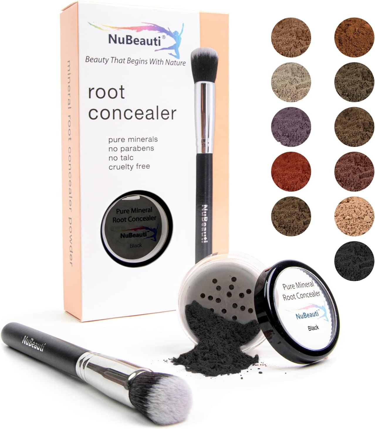 Root Concealer Touch up Powder | All-Natural Crushed Minerals with Brush | Fast and Easy Total Gray Hair Cover up for Black | Brown | Auburn and Blonde Hair .32 Ounce (Black)