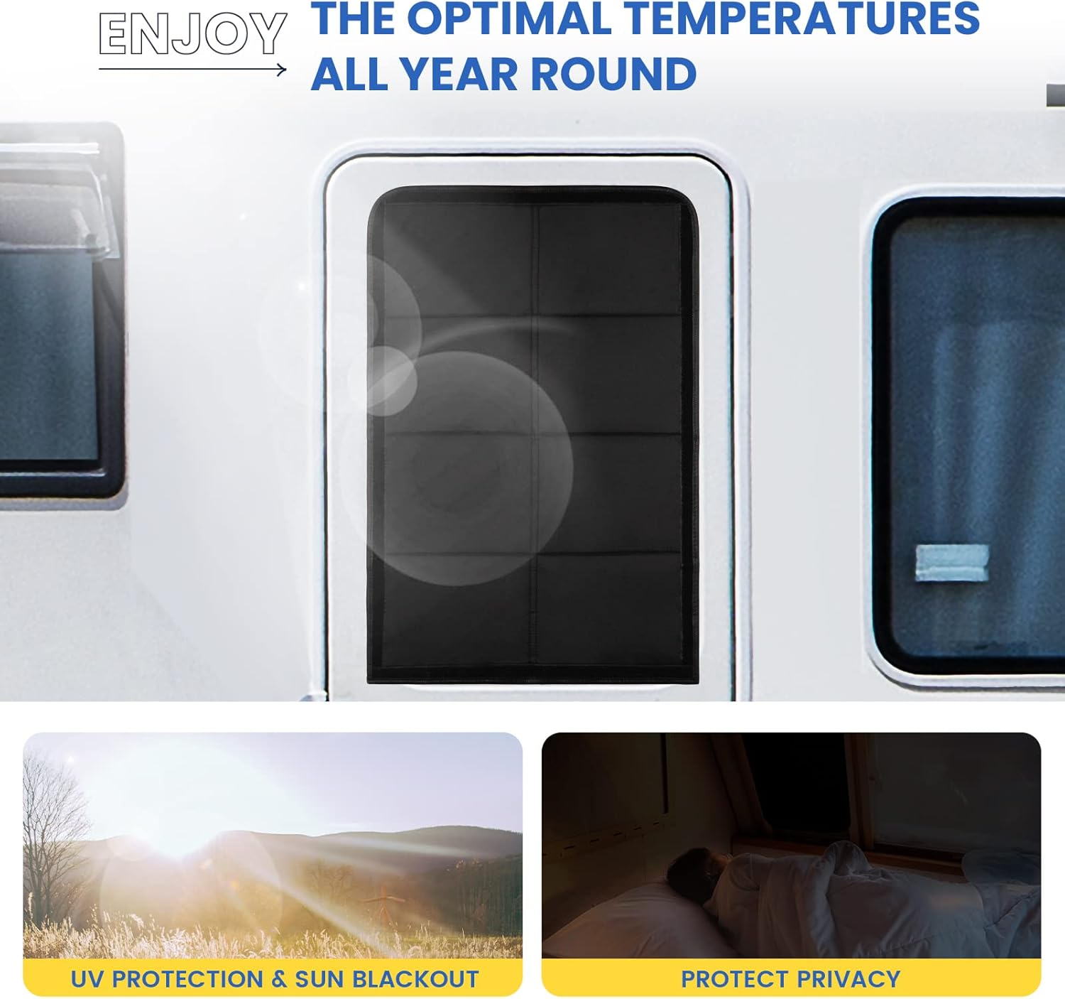 Funomo RV Door Window Shade, 27 X 18 Inch Foldable Magnet Blackout Cover, Winnebago Itasca Sunova Class a Enter Door Window Cover, UV Rays Protection Waterproof Oxford (Black) image number 3