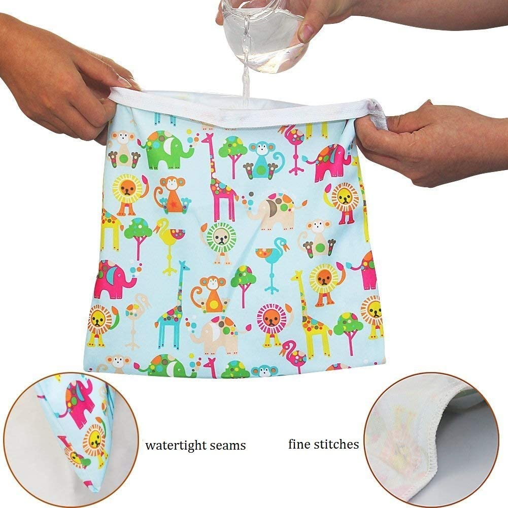 Iziv Baby Waterproof Reusable Wet Dry Bag, Nappy Bag, Reusable Wet Suit Bag, Waterproof Washable Hanging Large Diaper Bag Organizer Pouch Double Zipper Printing Diaper Bag image number 3