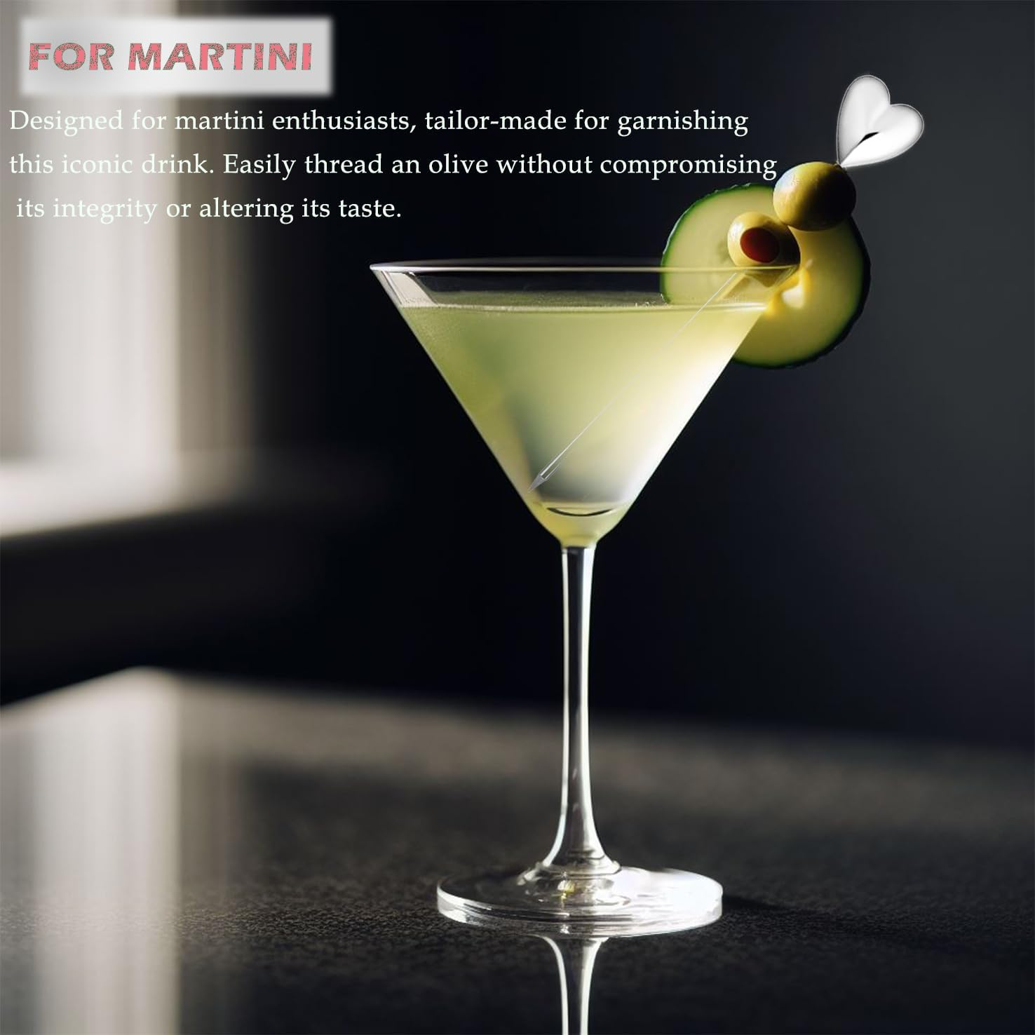 Heart Cocktail Picks for Drinks 4 Inch Stainless Steel Reusable Martini Picks Cocktail Garnish Skewers for Olive, Twist, Berry, Beach Style Decor 6-Piece image number 3