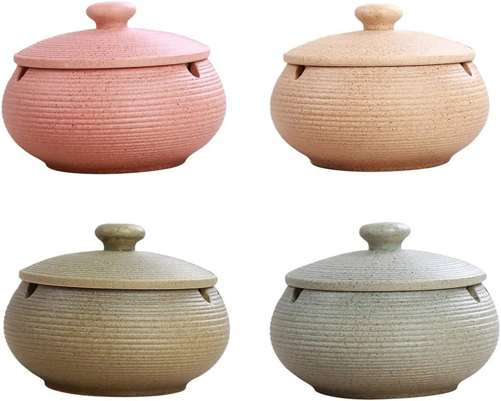 Ceramic Ashtray with Windproof Lid for Indoor Outdoor Use -Black image number 3