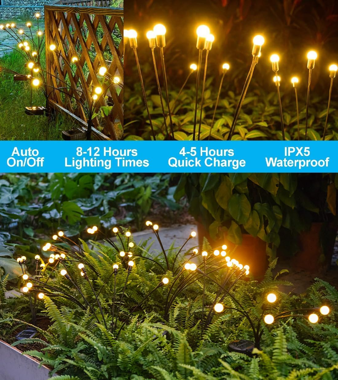 Solar Garden Lights 4 Pack Waterproof IPX5, 32 Led Solar Outdoor Lights Outdoor, Firefly Lights, Wind Swaying Dancing Light, Outdoor Decorations Light(4Pack 8Led) image number 6