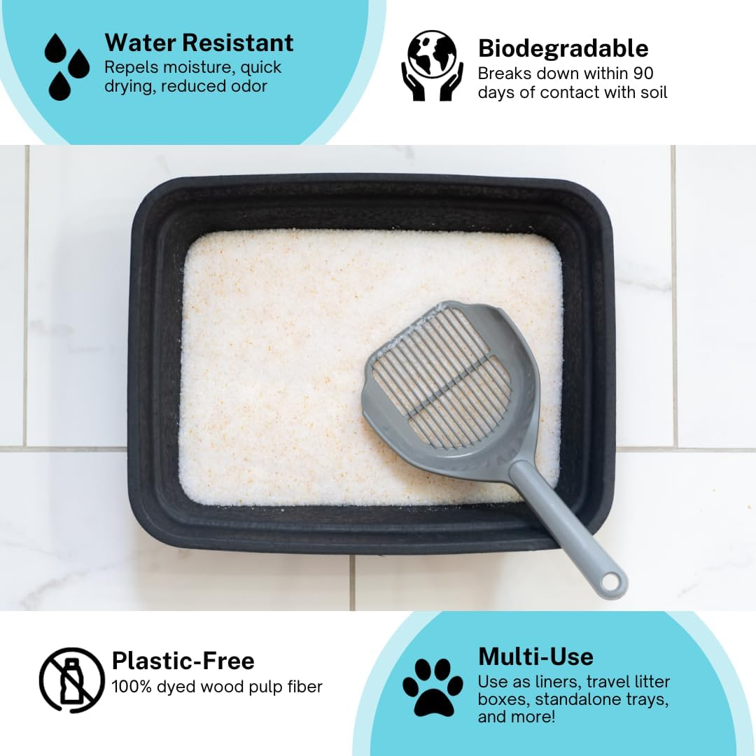 Luli & Cat Disposable Litter Boxes for Cats | Large Sized Black Colored 4-Pack | Durable and Water Resistant