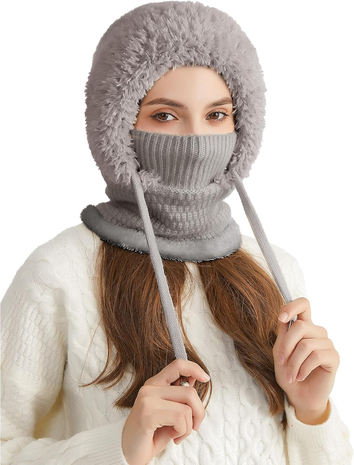 KEOYA Women One-Piece Slouchy Winter Beanie Hats Fleece Lined Scarf Mask Warm Cap Balaclavas Knitted Hat