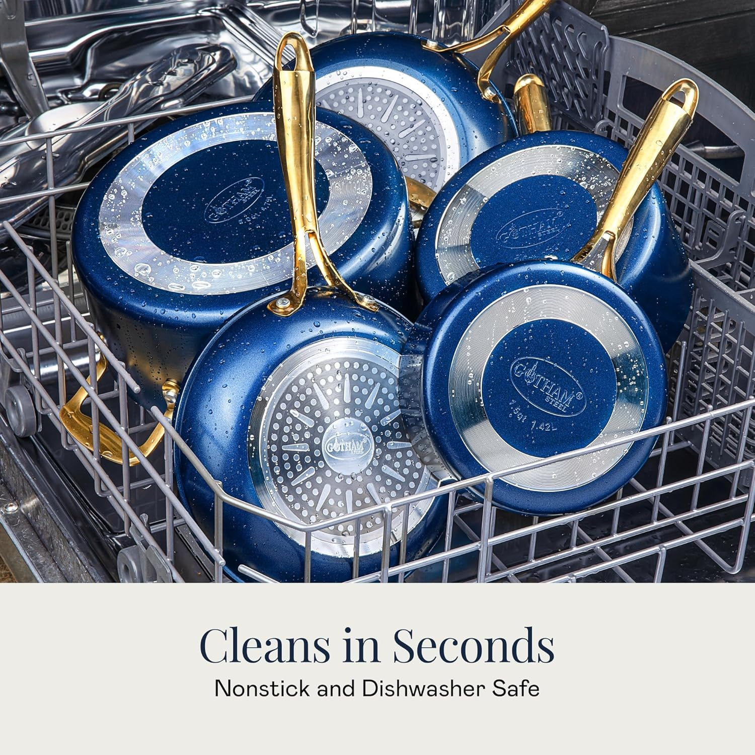 Gotham Steel 12 Pc Ceramic Pots and Pans Set Non Stick, Kitchen Cookware Sets, Pot and Pan Set, Ceramic Cookware Set, Non Toxic Cookware Set, Non Stick Pots and Pan Set, Dishwasher Safe - Cream Navy&hellip; image number 3