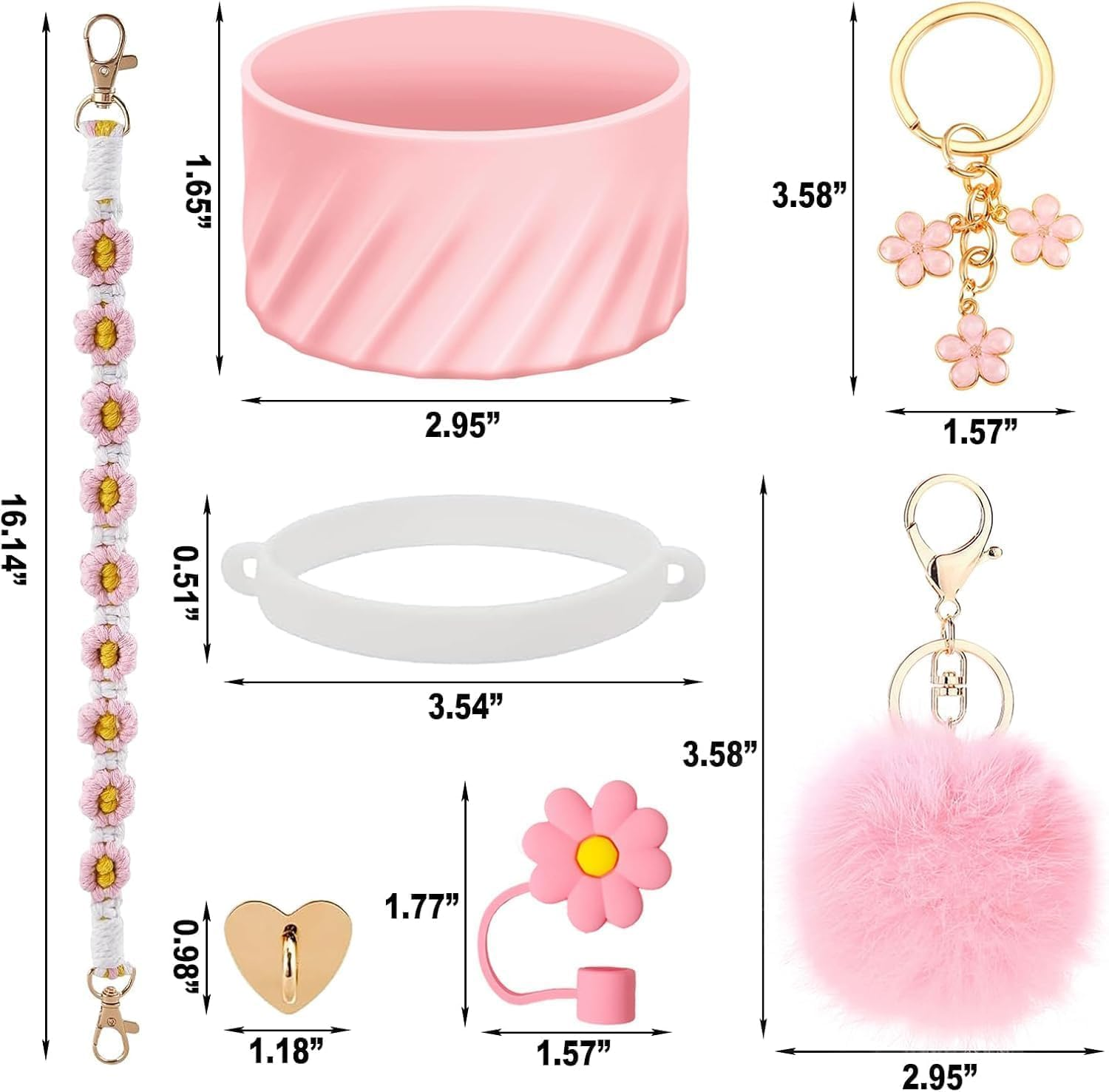 7Pcs Tumbler Cup Accessories Set,Stanley Cup Accessory Set,Compatible with Stanley Cup 40Oz & 30Oz Tumbler,Including Water Bottle Handle Strap, Silicone Boots, Silicone Straw Cap (Pink) image number 2