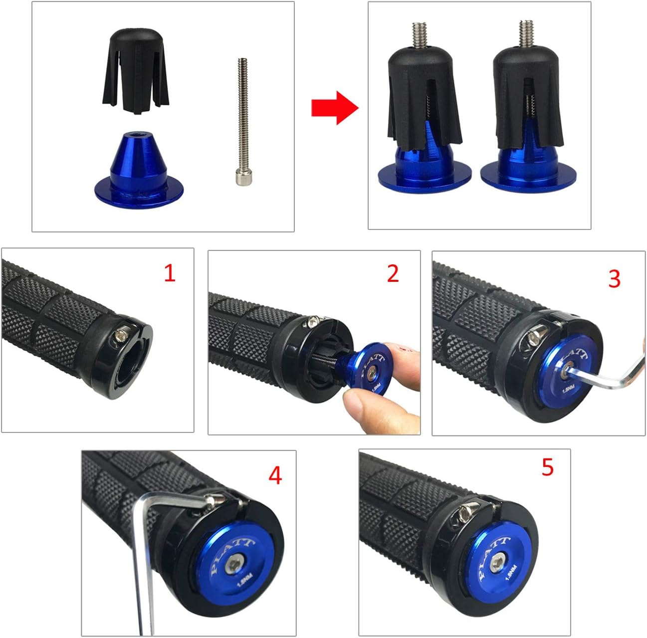 PLATT Bicycle Bar End Plugs Aluminum Bike Handlebar Cap for Road Bike Mountain Bike BMX (One Pair) - Black image number 4