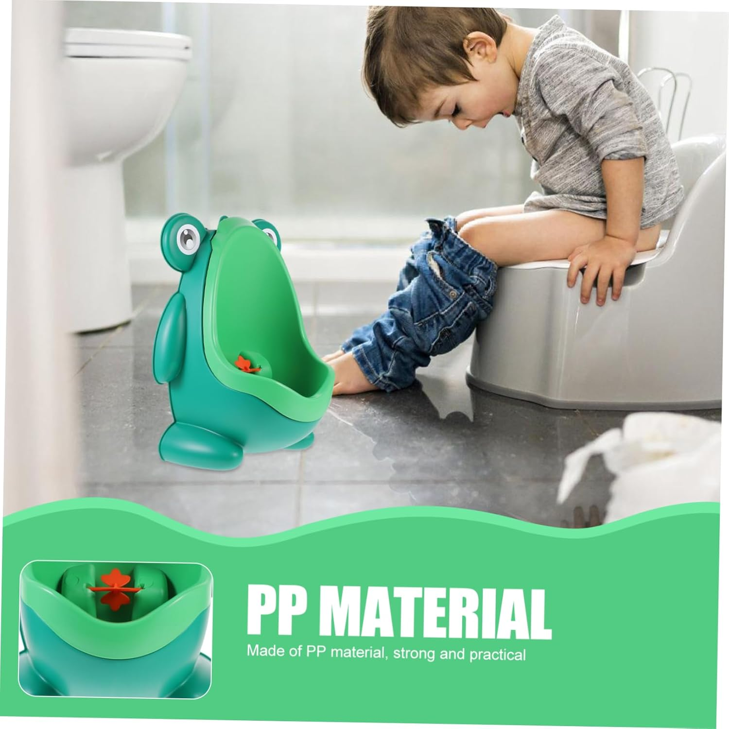 Ibasenice Cartoon Frog Boy Urinal Potty Training Toilet for Toddlers, Wall-Mounted Portable Green Plastic Pee Training Tool for Boys, Baby Potty Trainer Suitable for Home Use Random Style image number 1