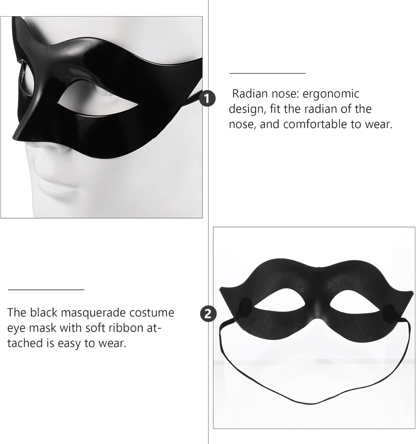 Toddmomy 1Pcs Black Masquerade Masks Costume,Classic Vintage Venetian Mens Mask Black Half Face Masquerade Mask for Theme Party Halloween Party image number 4