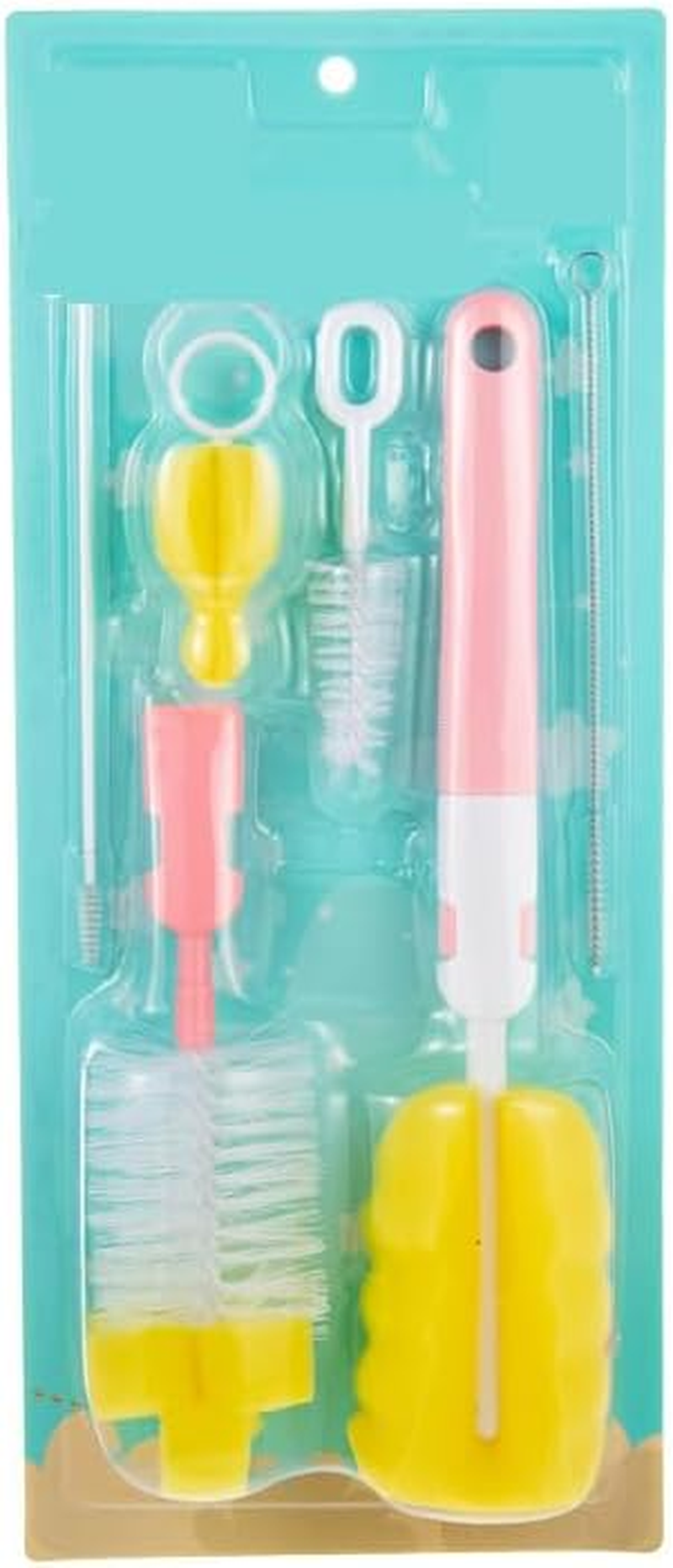 6Pcs Pink Baby Bottle Cleaner Brush Set, Pacifier Brush and Straw Brush, Long Handle Sponge Bottle Brush. image number 5