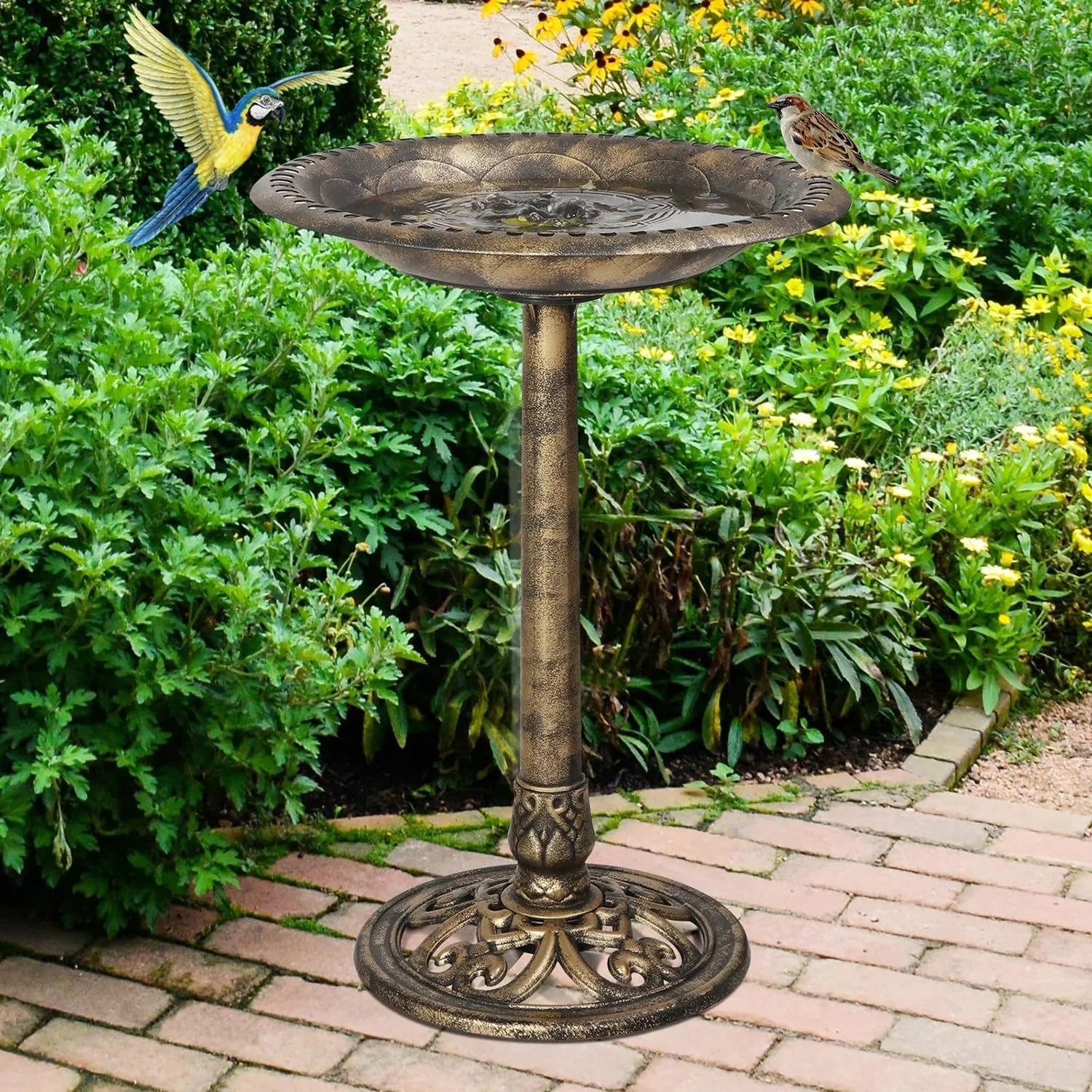 Birdbath Feeder Station Outdoor Pedestal Garden Yard D&eacute;cor Bird Bath Water Tray Bronze image number 5