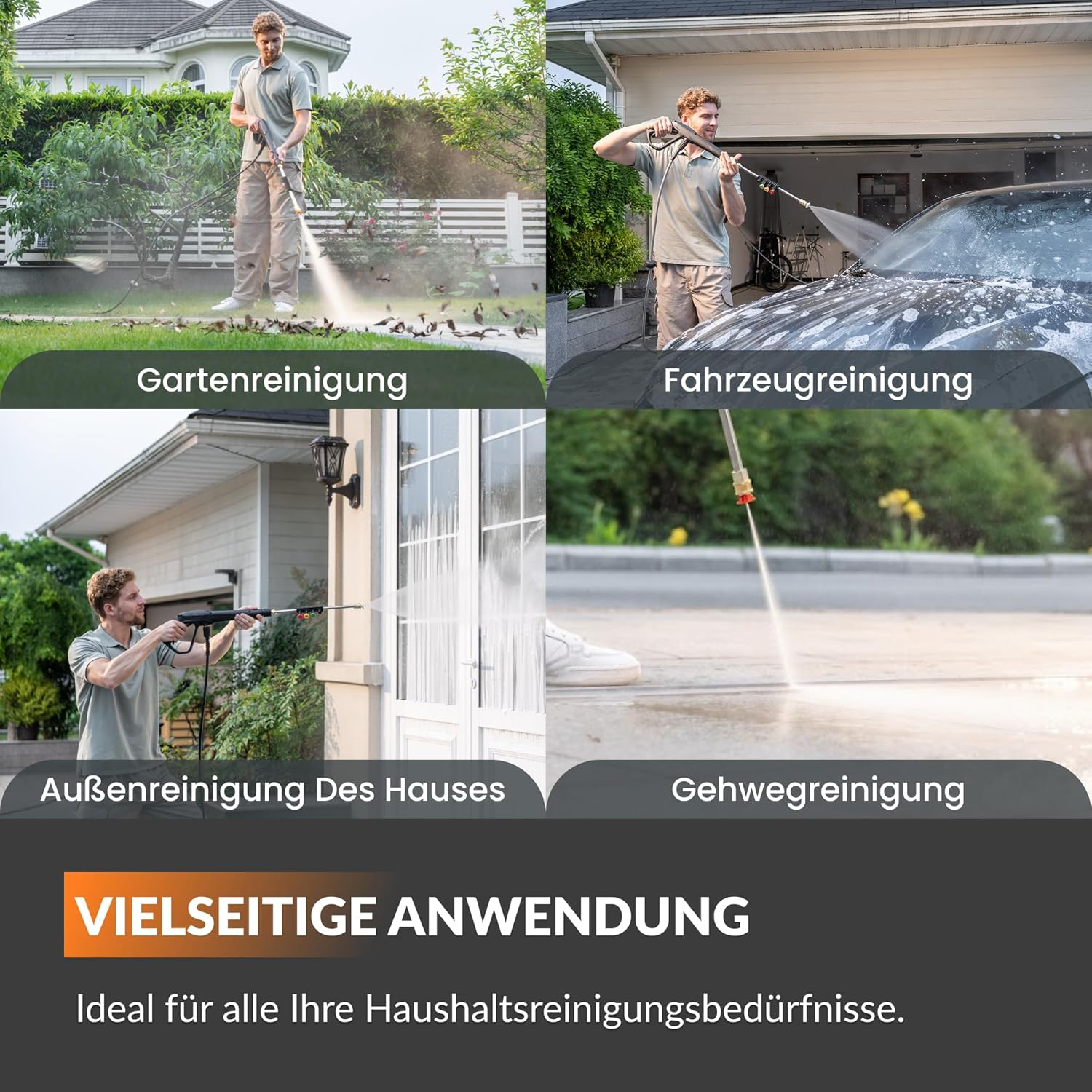 Giraffe Tools Grandfalls Pressure Washer Pro, Electric Wall Mounted Pressure Washer with 30M Retractable Pressure Hoses, 3300PSI, 1.6GPM, 4 Nozzles, Foam Cannon for Cars/Patios, Dark Silver image number 5