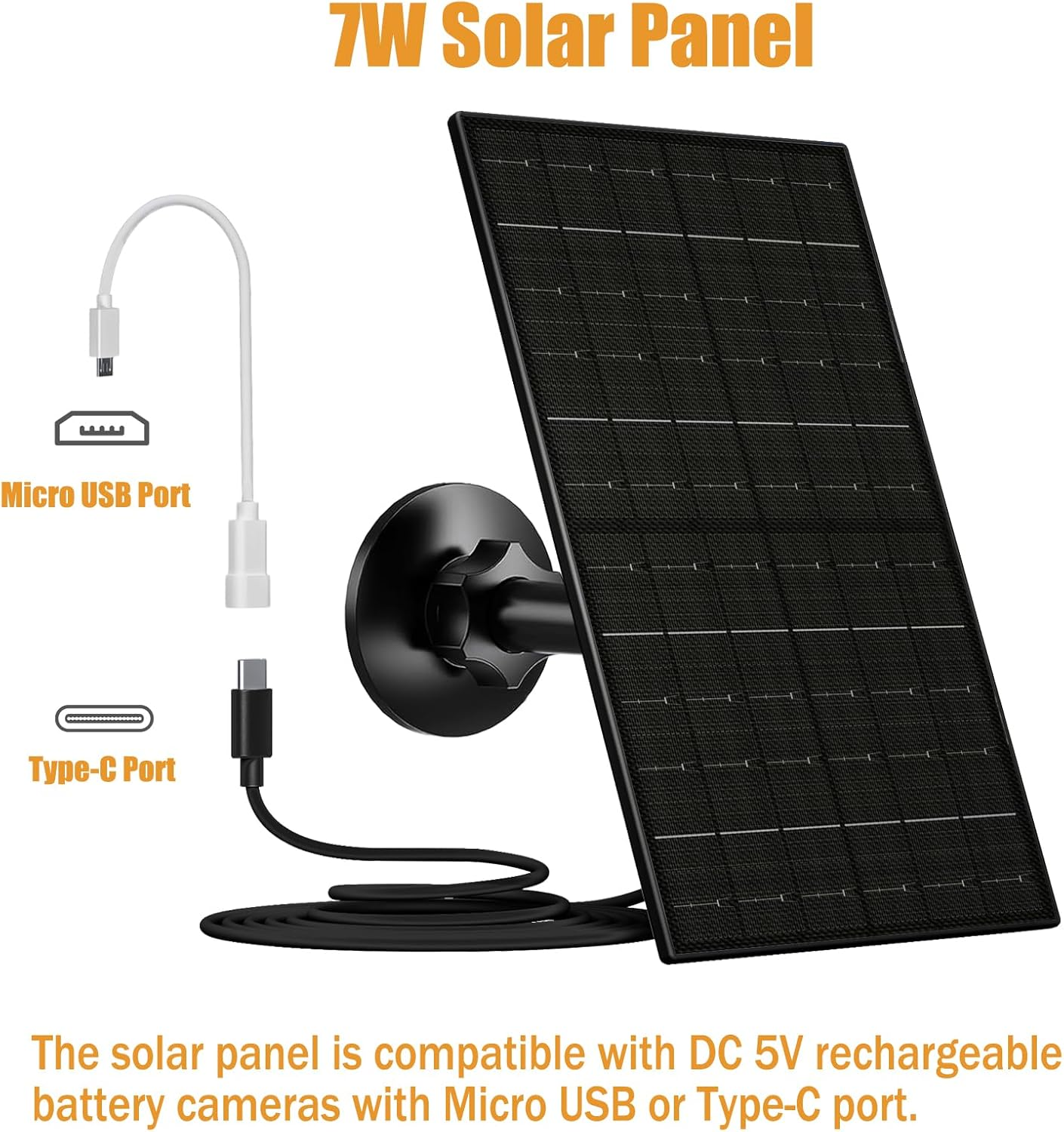 7W Solar Panel for Security Camera, USB C Solar Panel Charger for Camera, USB Solar Panel Compatible with Eufycam & DC 5V Rechargeable Battery Camera, IP65 Waterproof, 9.8Ft Charging Cable image number 5
