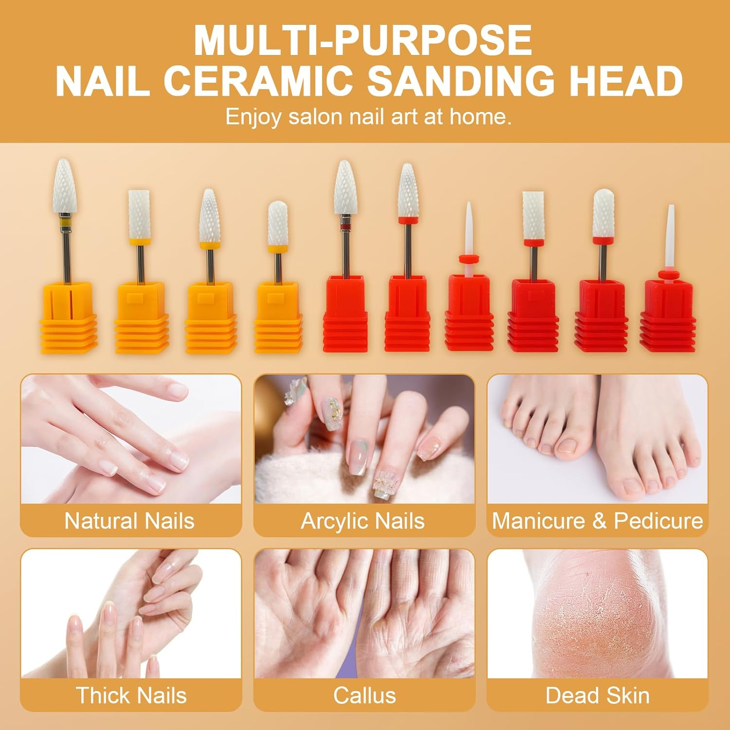 10 Pcs Nail Drill Bits, Ceramic Acrylic Nail File Drill Bit Set, Electric Nail File Accessories for Acrylic Manicure & Pedicure, Versatile Nail Tools, Cuticle Bits for Home & Salon Use image number 6