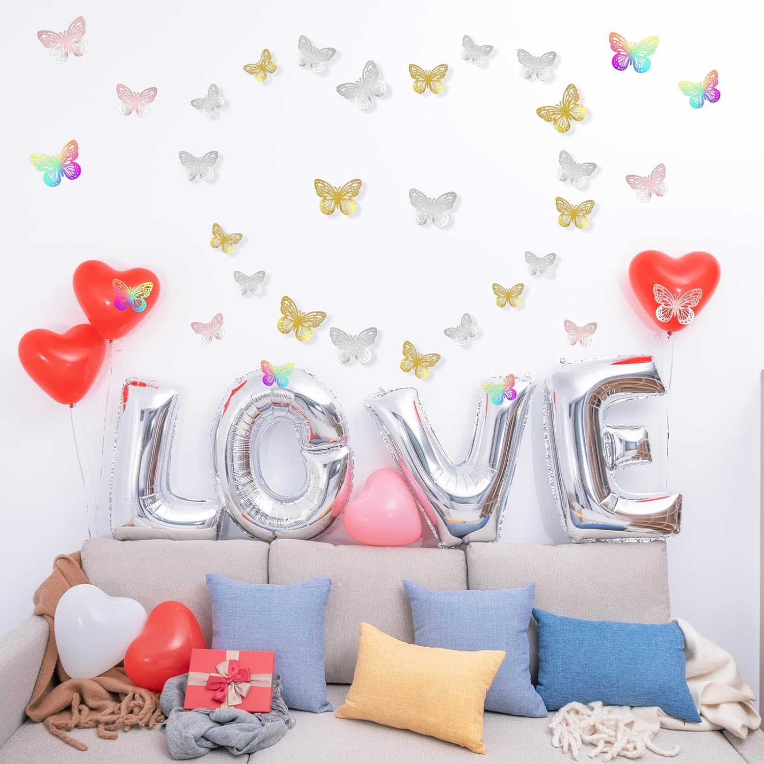 TEAONE 3D Butterfly Wall Decor Stickers, 48 PCS Cute Removable Decals for Party, Wedding, Birthday Decor (3 Size, 4 Colors) image number 1