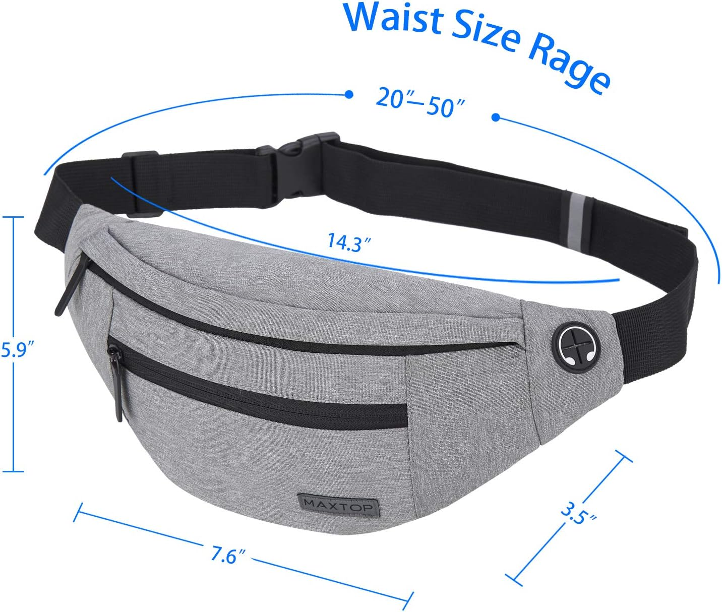Large Fanny Packs for Women Men with 4-Zipper Pockets,Gifts for Enjoy Festival Sports Workout Traveling Running Casual Hands-Free Water-Resistant Waist Pack Bag Wallets Carrying All Size of Phones - Black(Washed Nylon With Silver Metal Zipper) image number 2