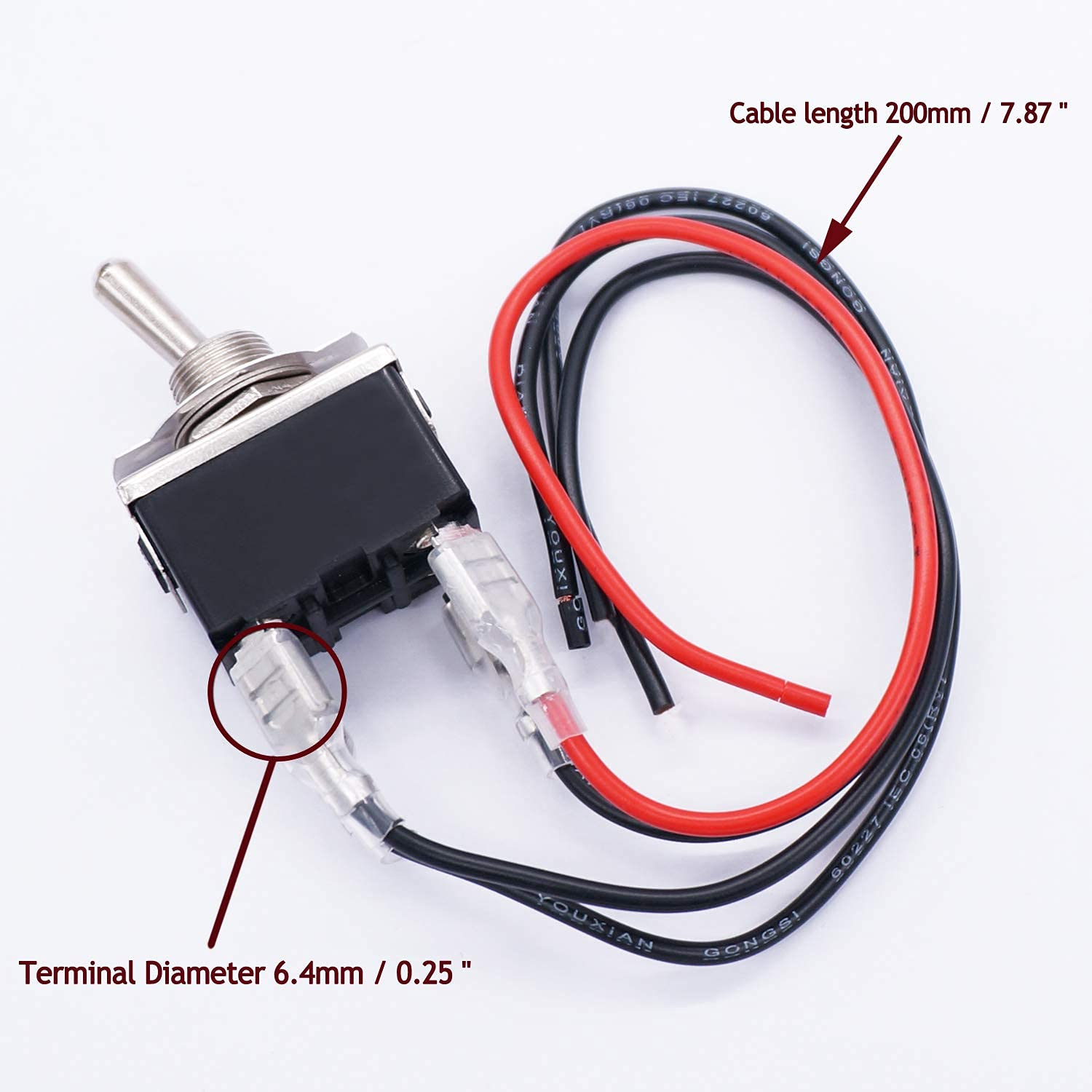 Taiss/3 Pcs Rocker Toggle Switch Heavy Duty 4 Pin 2 Position On/Off DPST 16A 250VAC Spade Terminal Metal Bat Switch with Waterproof Boot Cap and 6.3Mm Terminal Wires TEN-1221MX-B201 image number 1