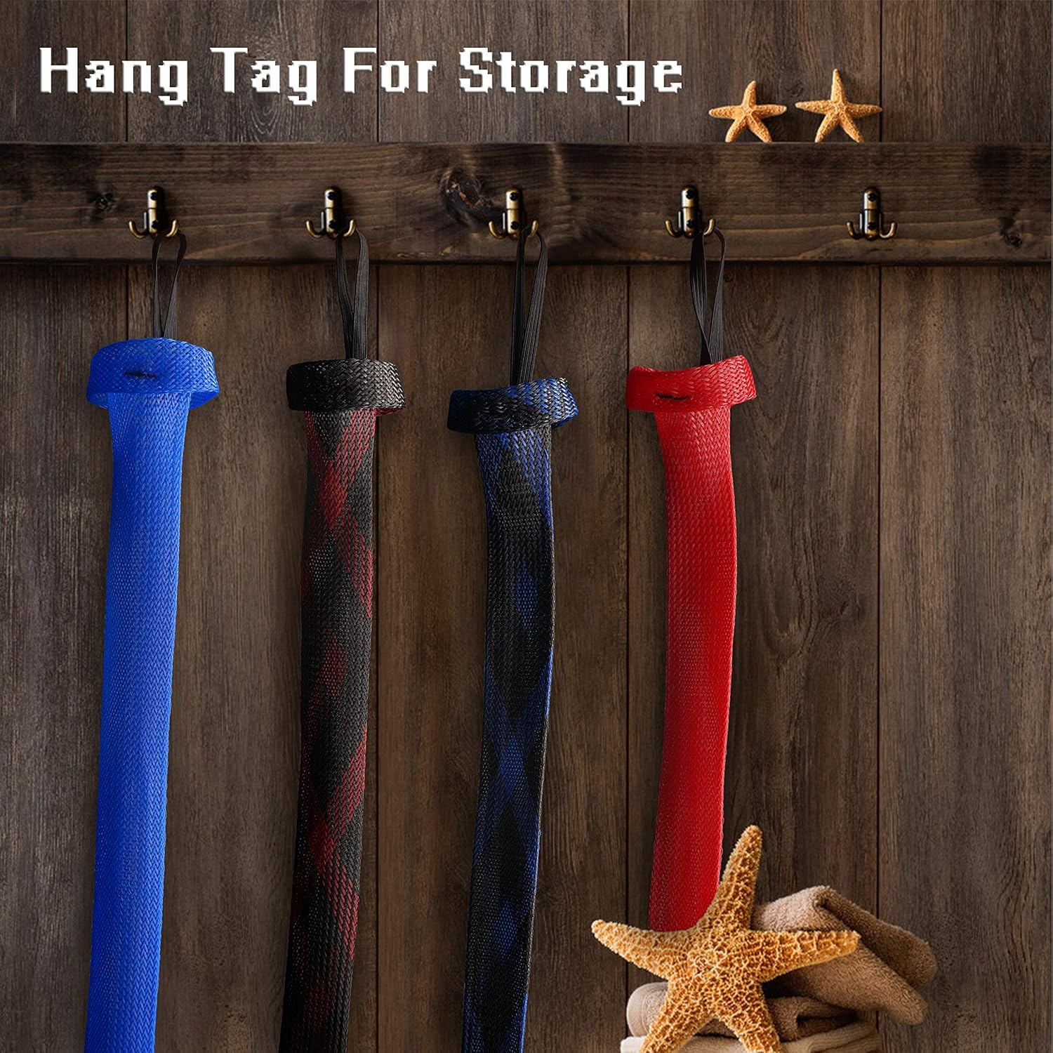 Beetwo Fishing Rod Cover, 4 Pack Rod Sleeve Sock Pole Glove Protector with Lanyard for Fly, Spinning, Casting, Sea Fishing - Orange*1, Gray*1, Gray  Orange*1, Multicolor*1 image number 6