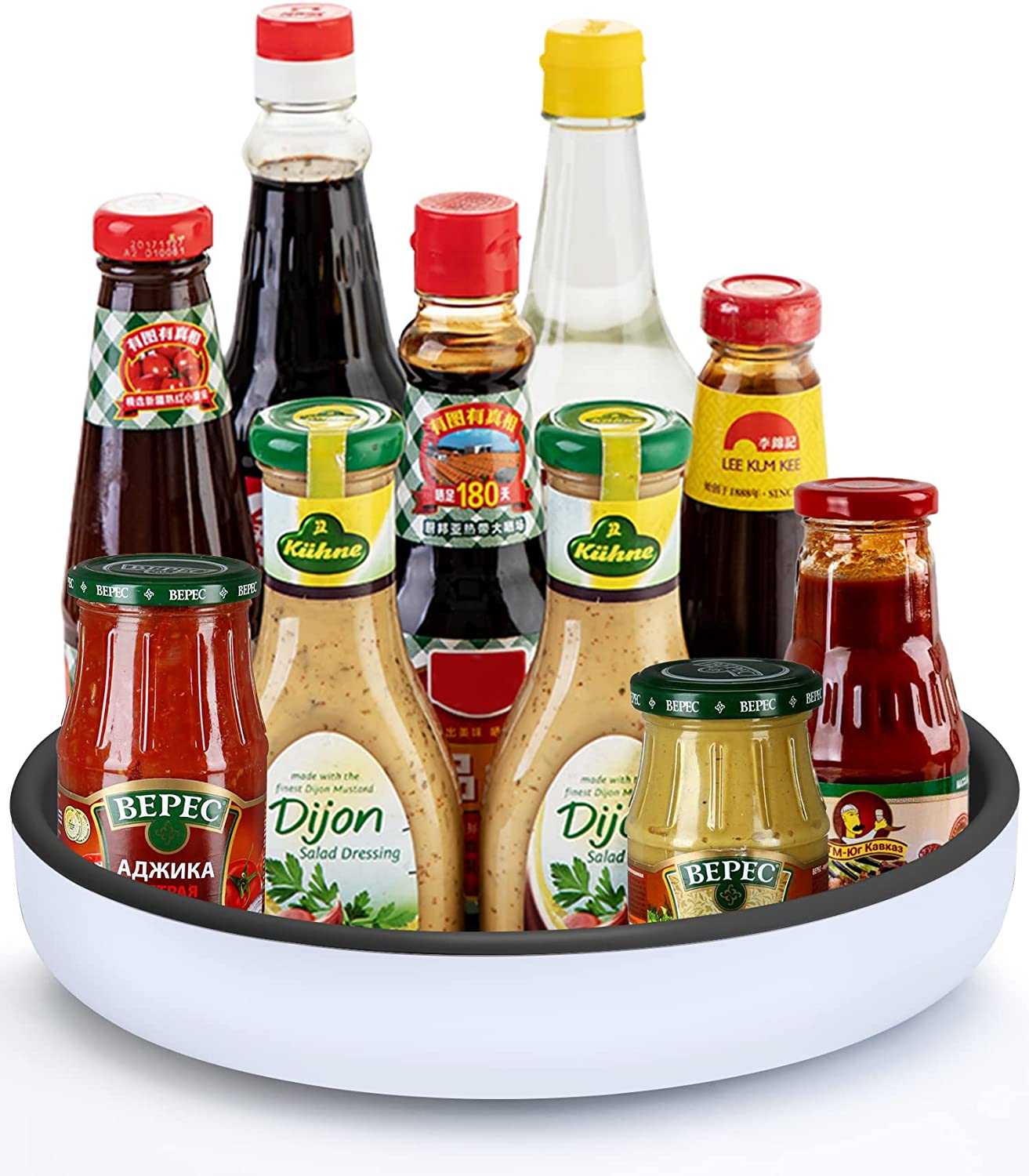 Lazy Susan Organiser 25Cm 360&deg; Rotating Tray for Kitchen Pantry Cupboard Black Lazy Susan Turntable for Cabinet Rotating Spice Rack Storage&hellip;