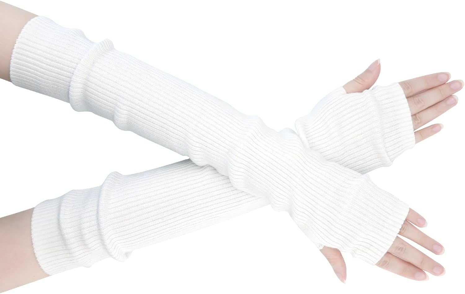 SEYUFN Winter Fingerless Long Gloves for Women Cashmere Blended Knitted Arm Warmers Super Soft Black Arm Sleeves