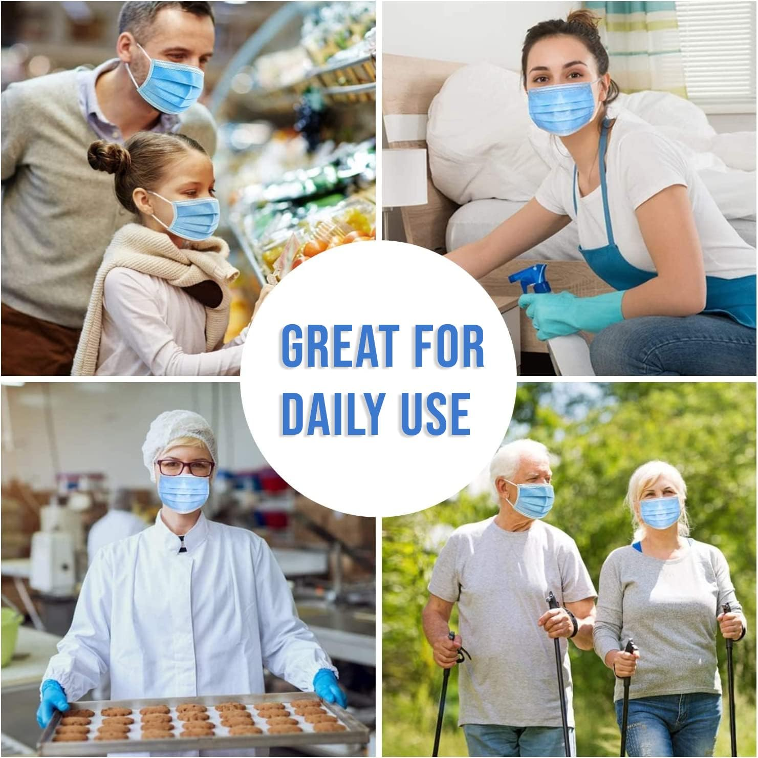 Assure Blue Disposable Face Masks - Pack of 50 Pcs - Surgical Blue Face Masks - Comfortable Nose/Mouth Coverings for Home & Office - Premier Earloop Mask image number 2