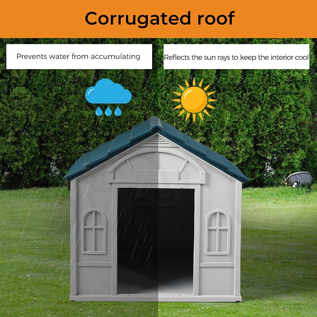 Pawz Dog Kennel Outdoor Indoor Pet Plastic Garden House Weatherproof outside XL, Durable Weatherproof Dog House, Waterproof Dog Kennel Outdoor, Easy Clean Ventilation PP Plastic Dog Crate, Blue