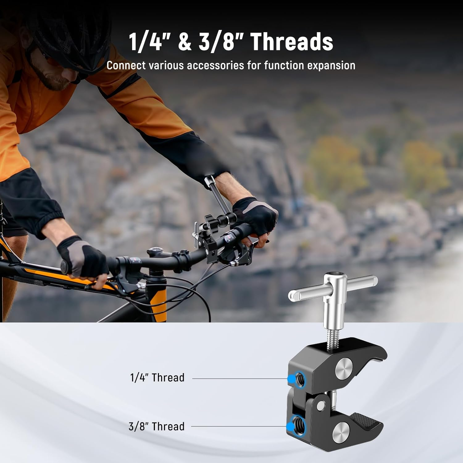 NEEWER 9.8"/25Cm Magic Arm with Super Clamp & Cleaning Cloth, 1/4" & 3/8" Threads for Flash/Led Light/Microphone/Dslr Camera Monitor Compatible with Smallrig Camera Cage, Max Load: 4.4Lb/2Kg, ST25C image number 2