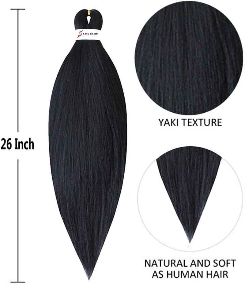 6 Packs/Lot Pre Stretched Braiding Hair 26 Inch Ombre Braiding Hair Extensions Hot Water Setting Crochet Synthetic Braids Hair Black(1#) image number 3