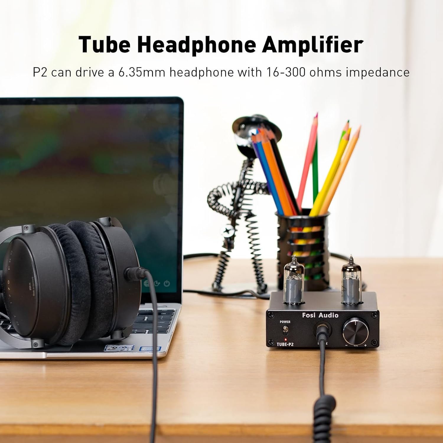 Fosi Audio P2 Headphone Amplifier Vacuum Tube Headphone Amp Mini Hi-Fi Stereo Audio with Low Ground Noise Output Protection